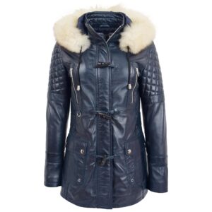 BUNERI Women’s Blue Original Duffle Leather Coat
