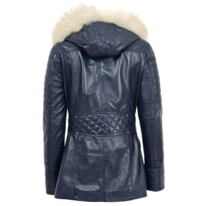 BUNERI Women’s Blue Original Duffle Leather Coat