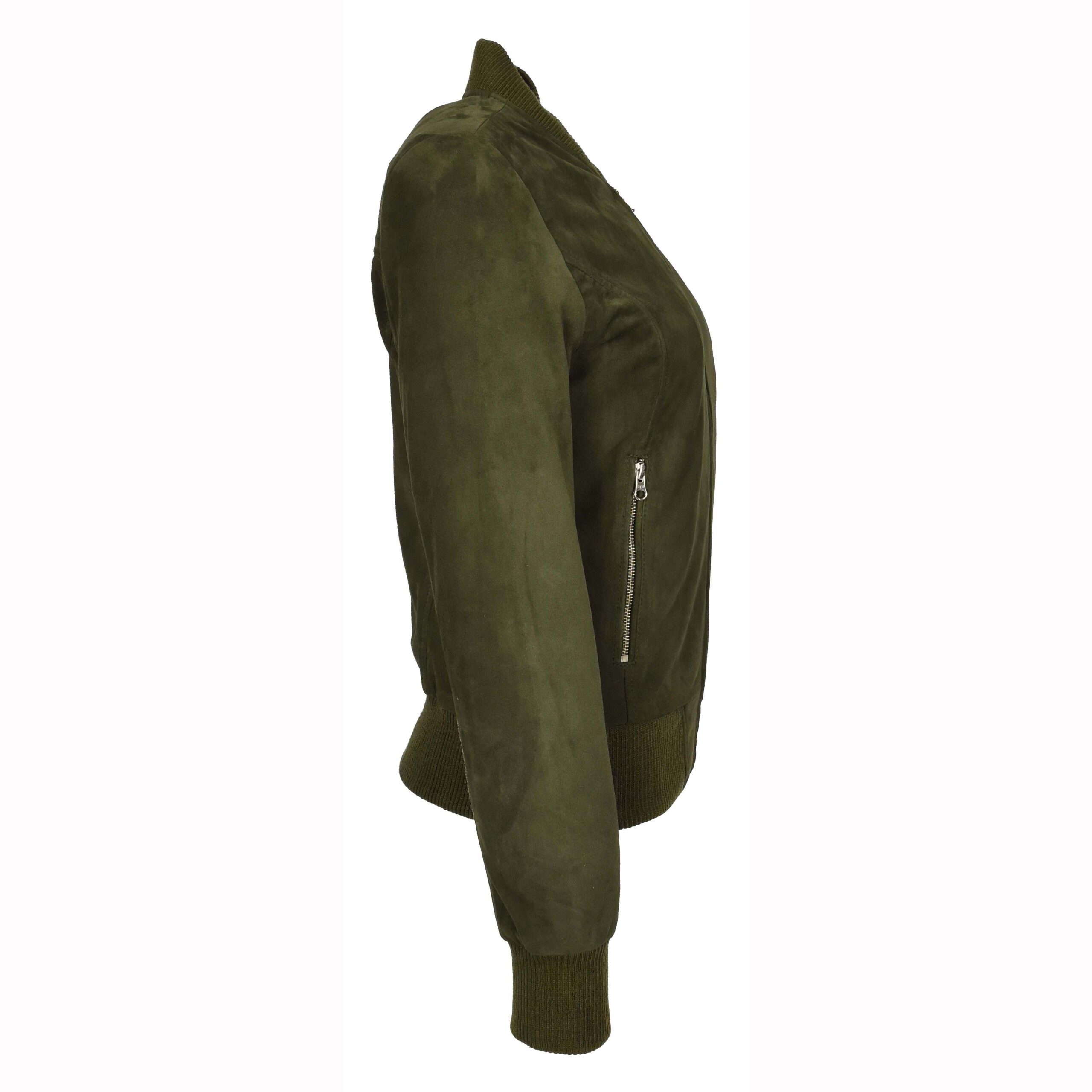 BUNERI Women's Khaki Green Suede MA-1 Bomber Jacket (3)