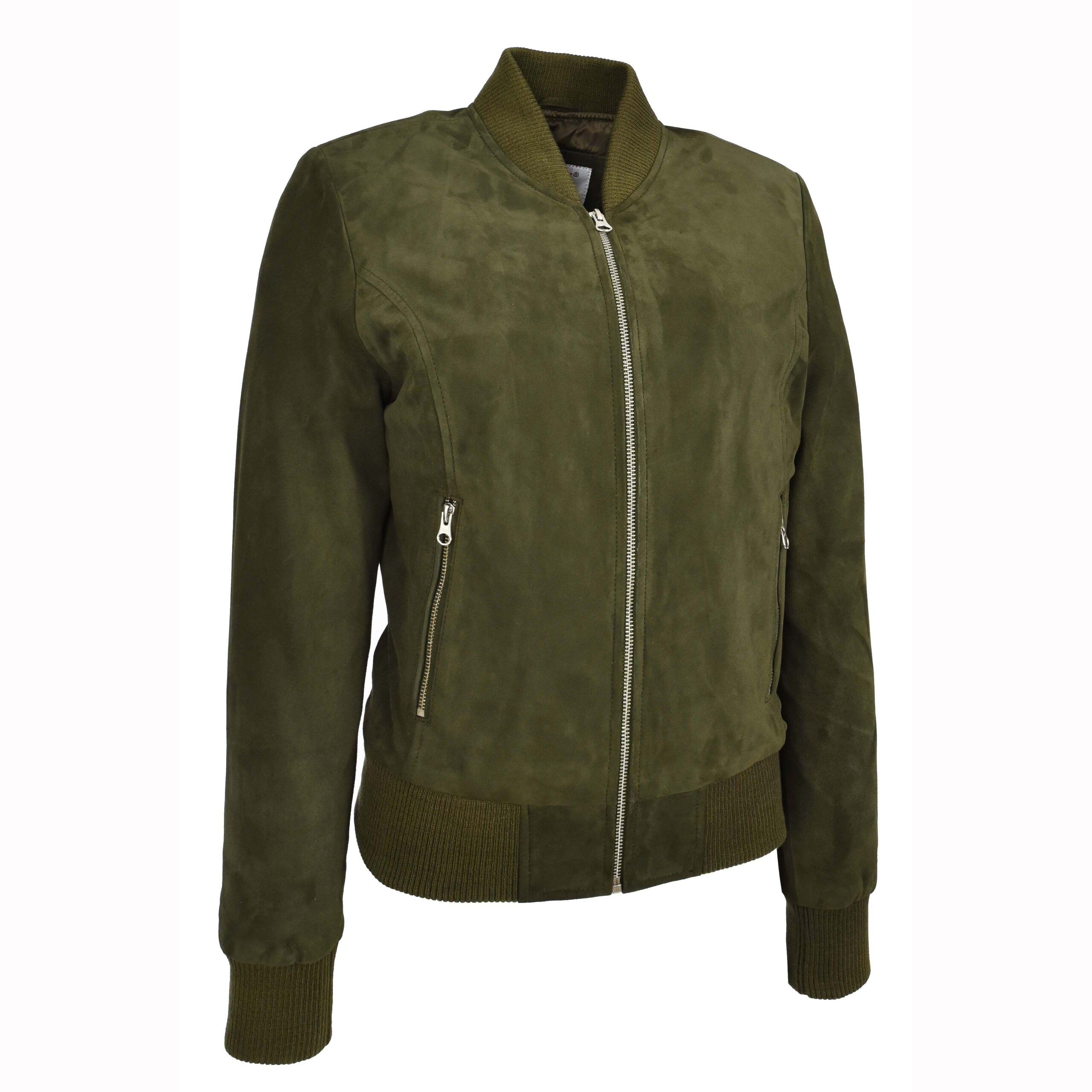 BUNERI Women's Khaki Green Suede MA-1 Bomber Jacket (4)
