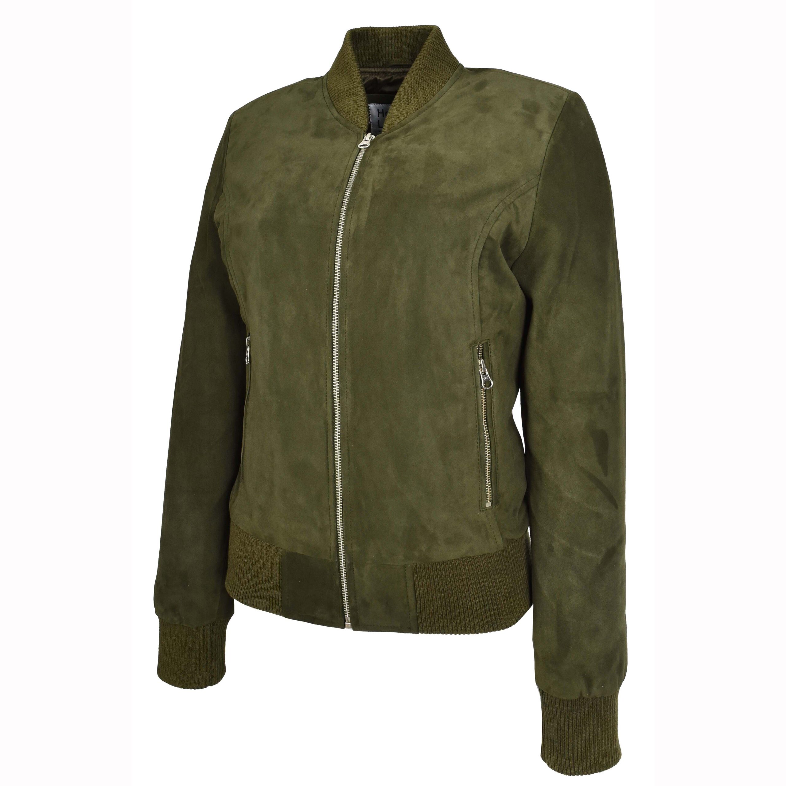 BUNERI Women's Khaki Green Suede MA-1 Bomber Jacket (5)