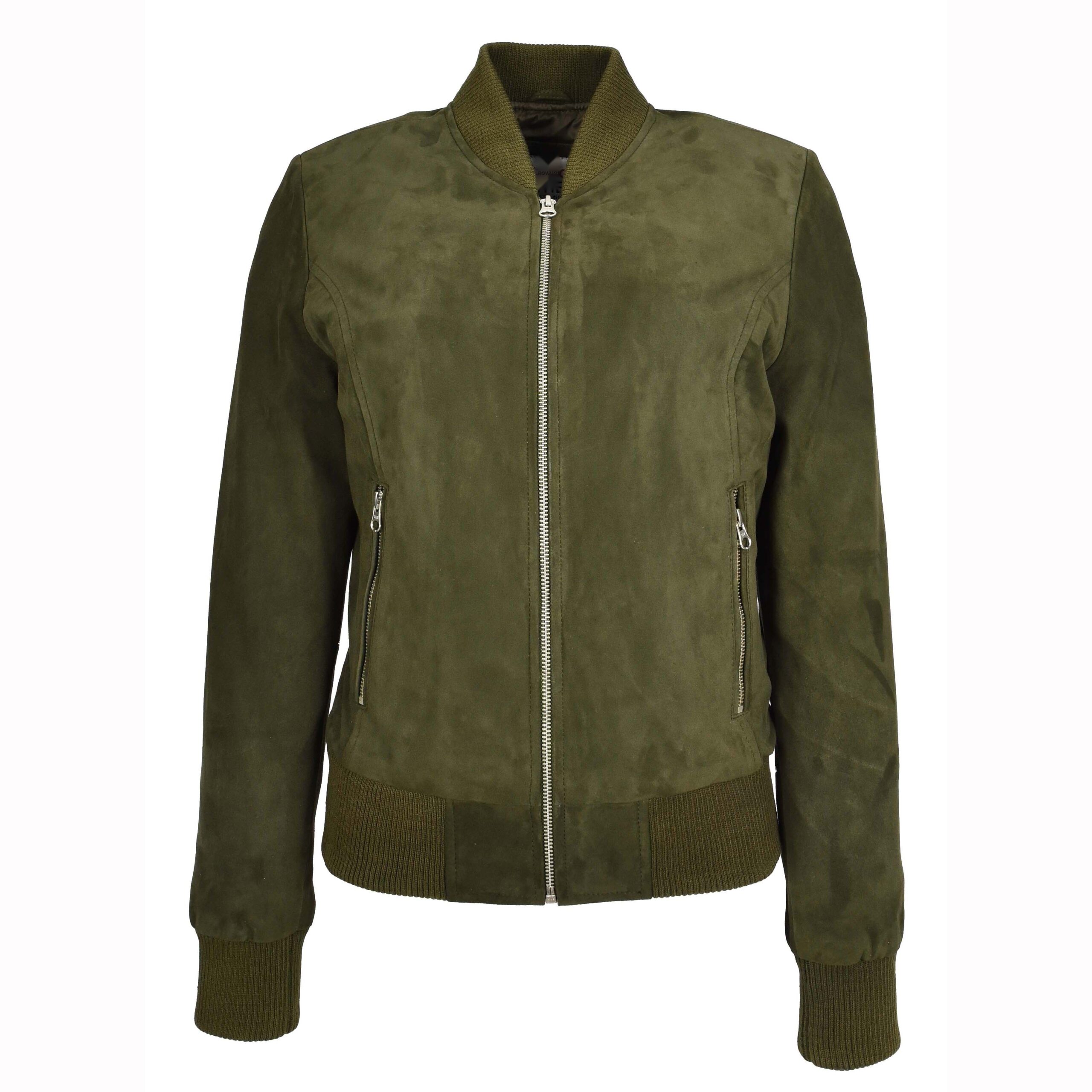 BUNERI Women's Khaki Green Suede MA-1 Bomber Jacket (6)