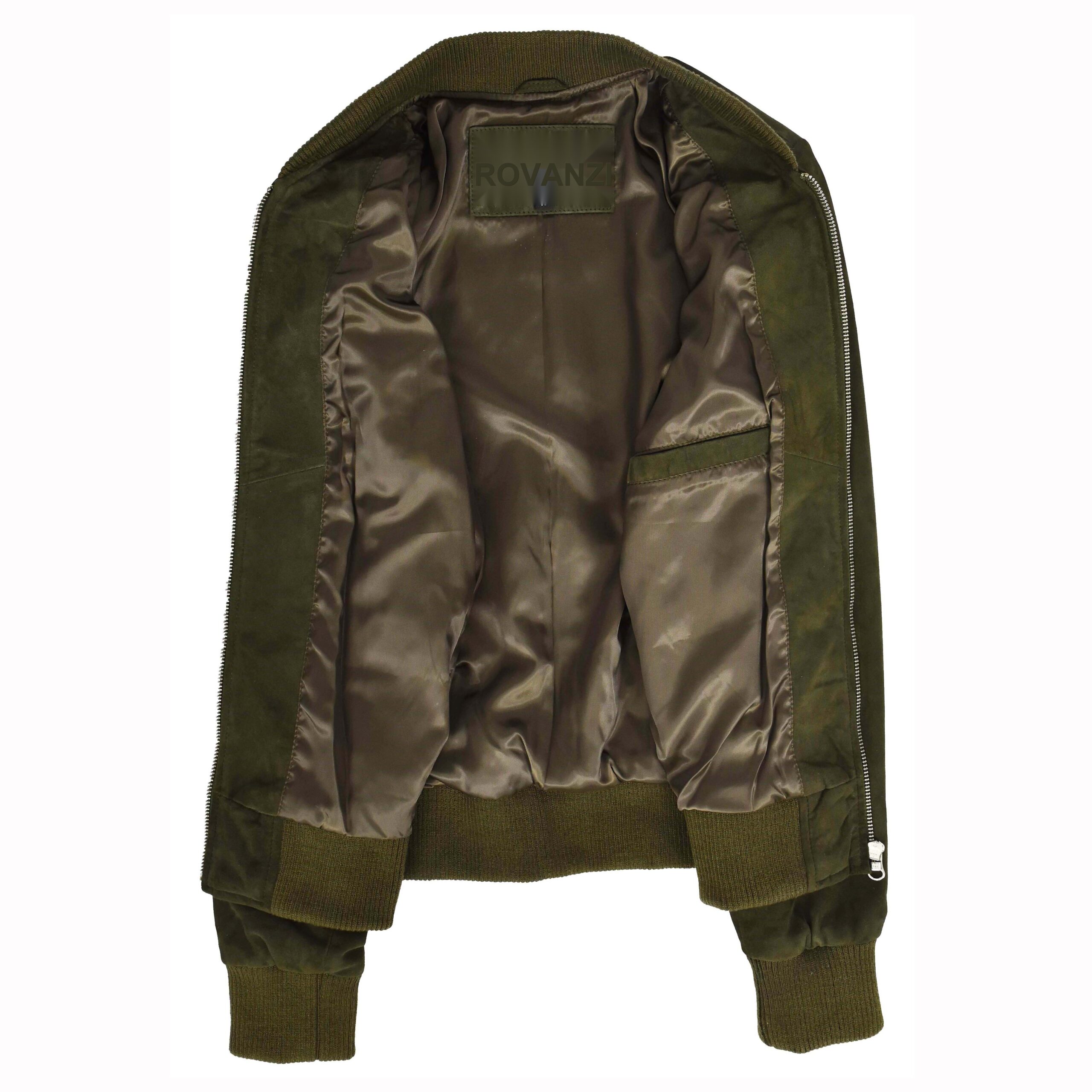 BUNERI Women's Khaki Green Suede MA-1 Bomber Jacket (7)