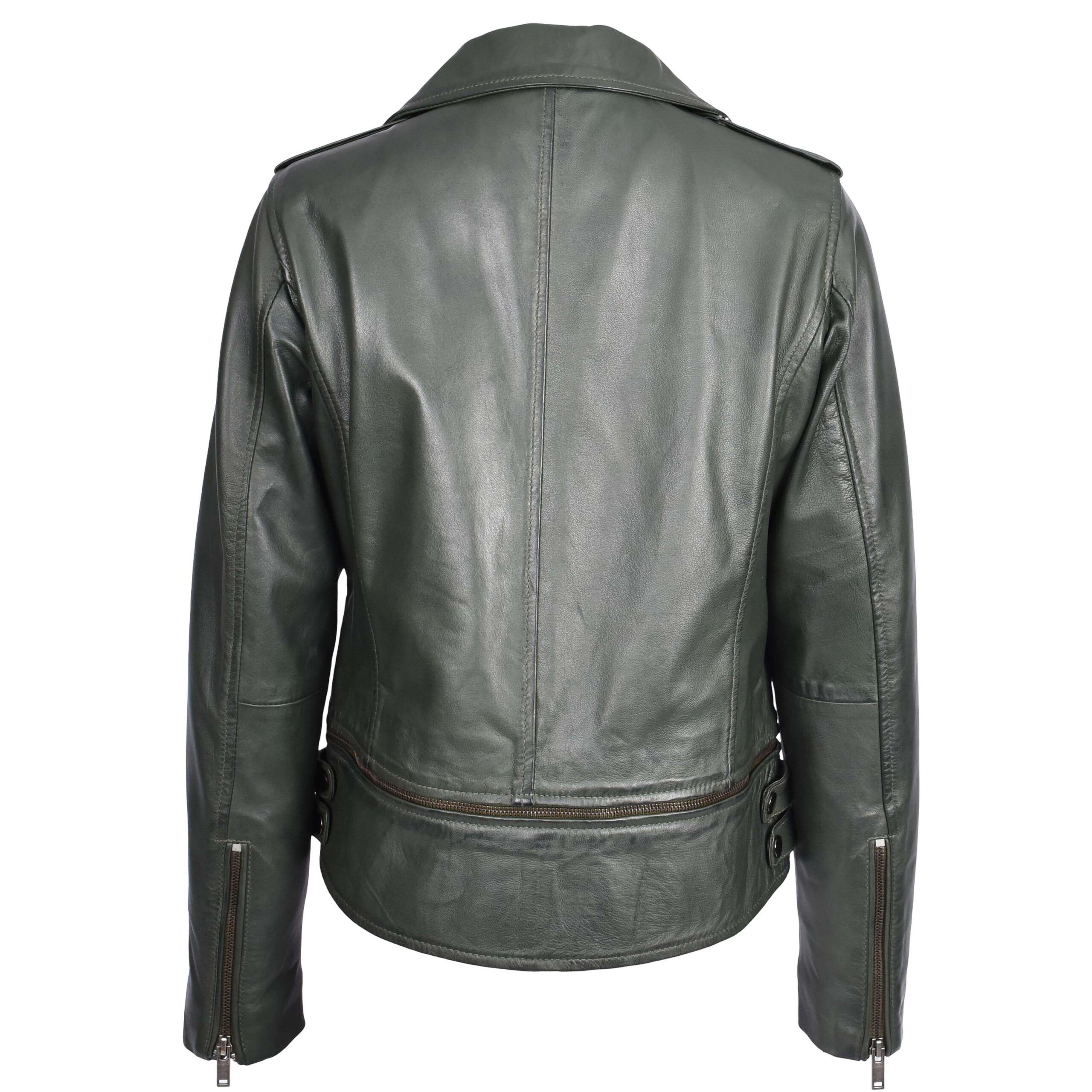 BUNERI Green Real Leather Biker Jacket 2-in-1 Cropped Style – 2