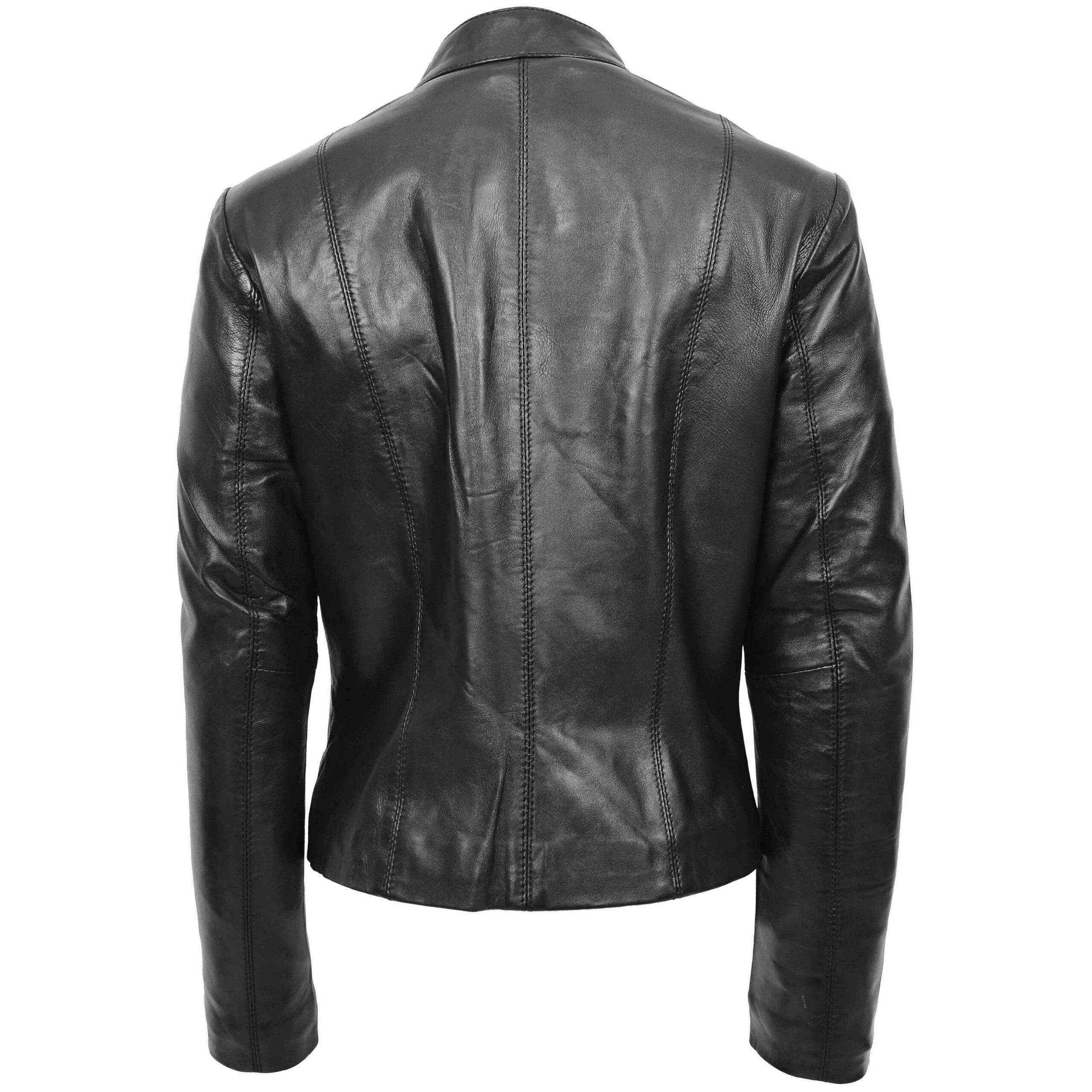 BUNERI Black Real Leather Casual Biker Jacket Women – 2