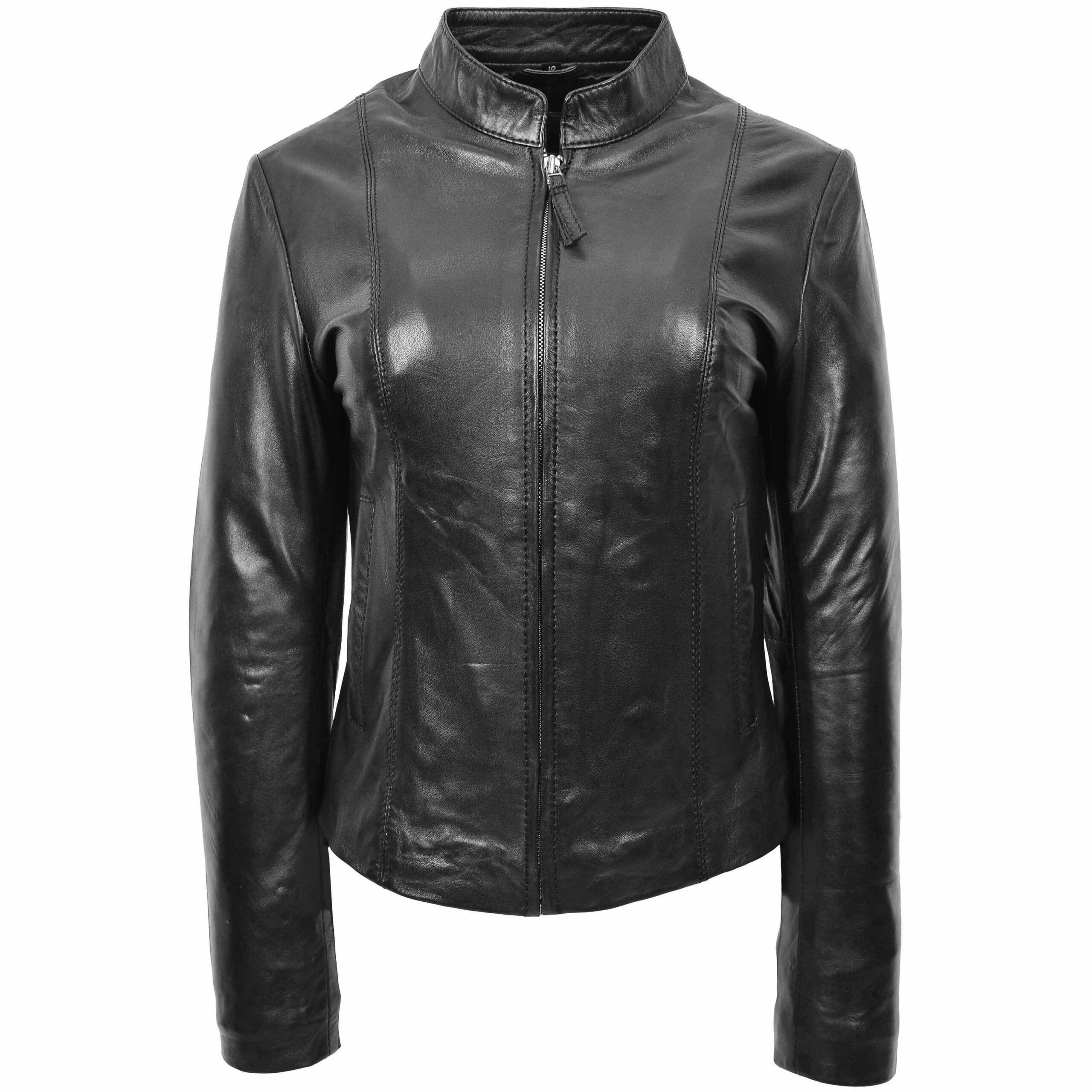 BUNERI Black Real Leather Casual Biker Jacket Women – 3