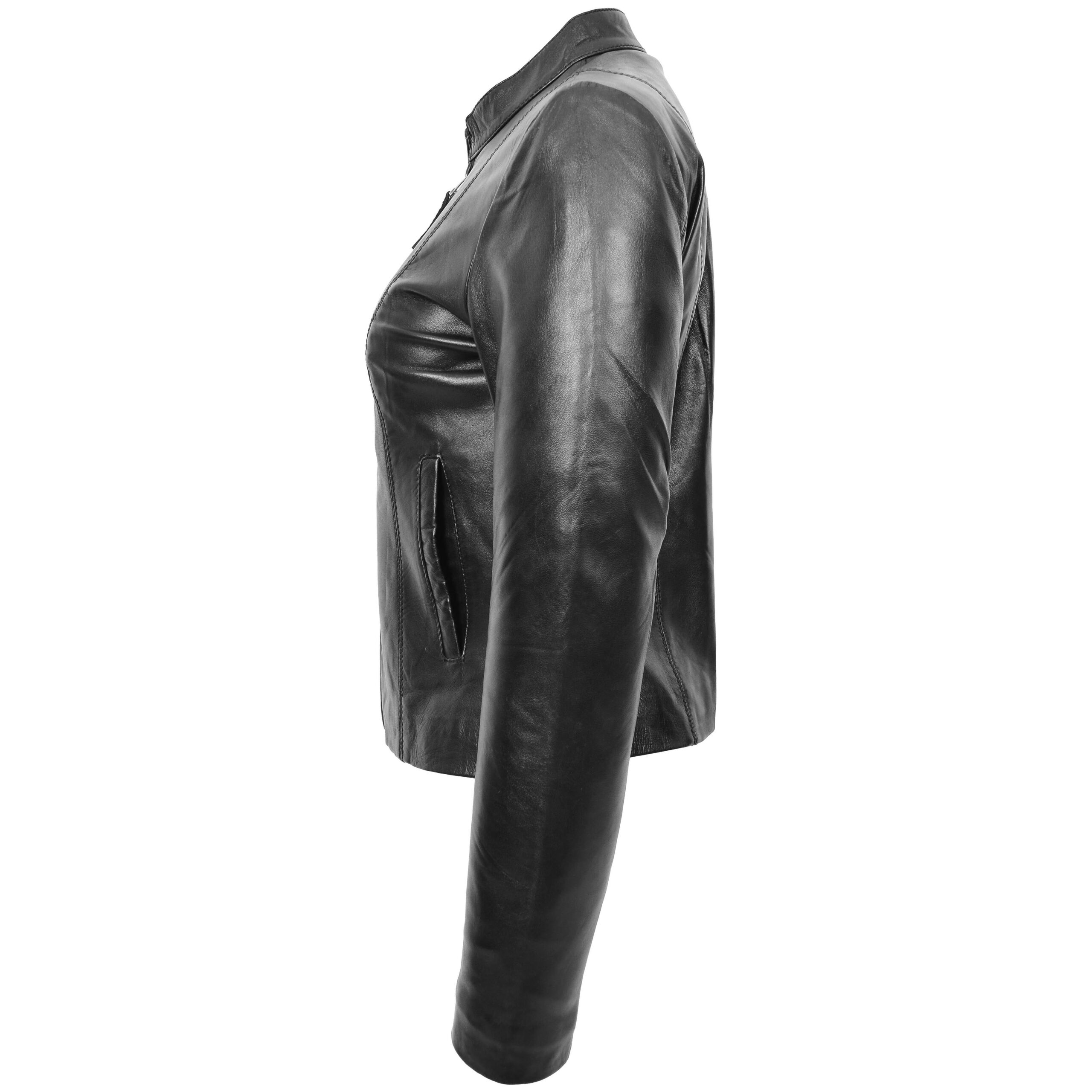 BUNERI Black Real Leather Casual Biker Jacket Women – 5