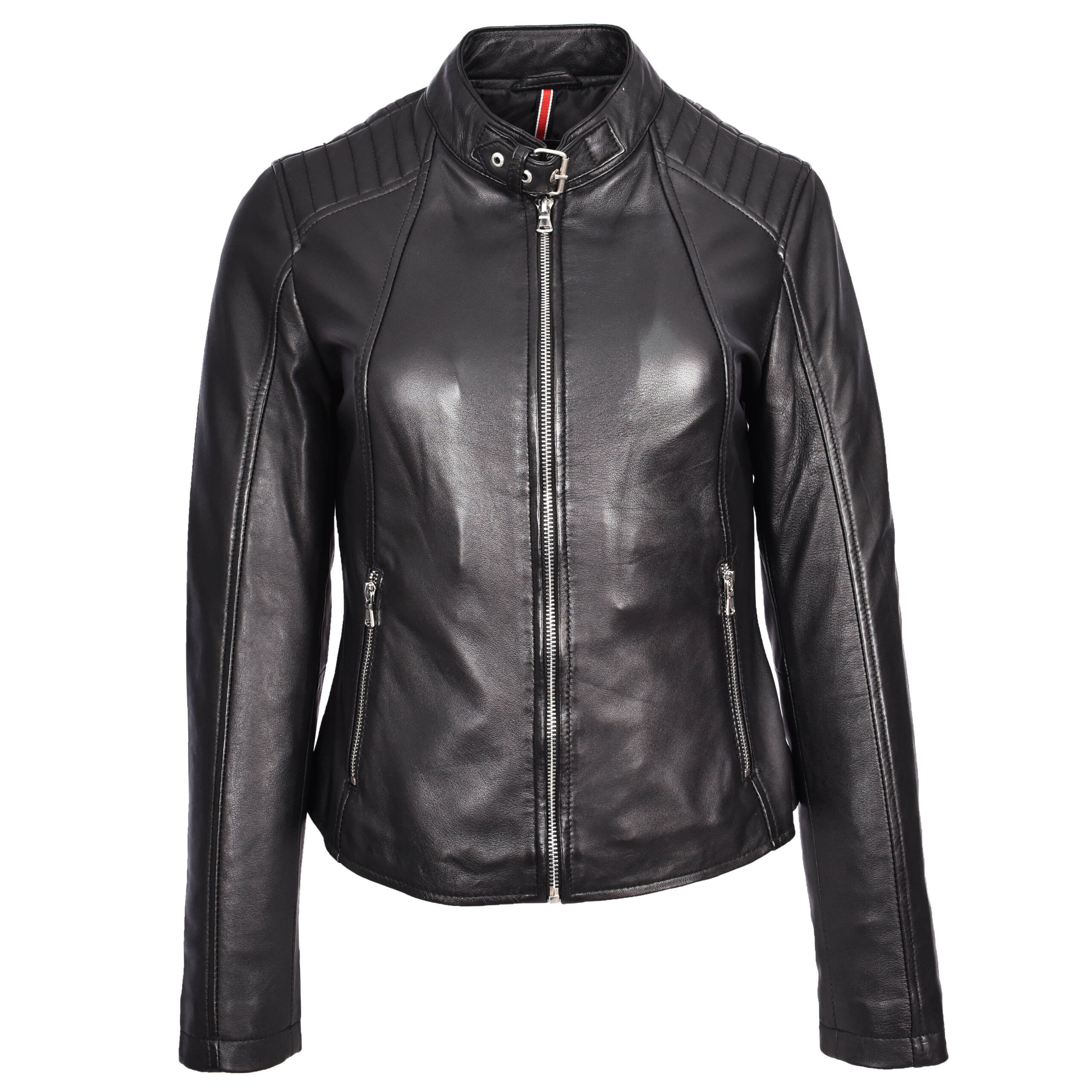 BUNERI Women's Real Leather Classic Biker Jacket Black