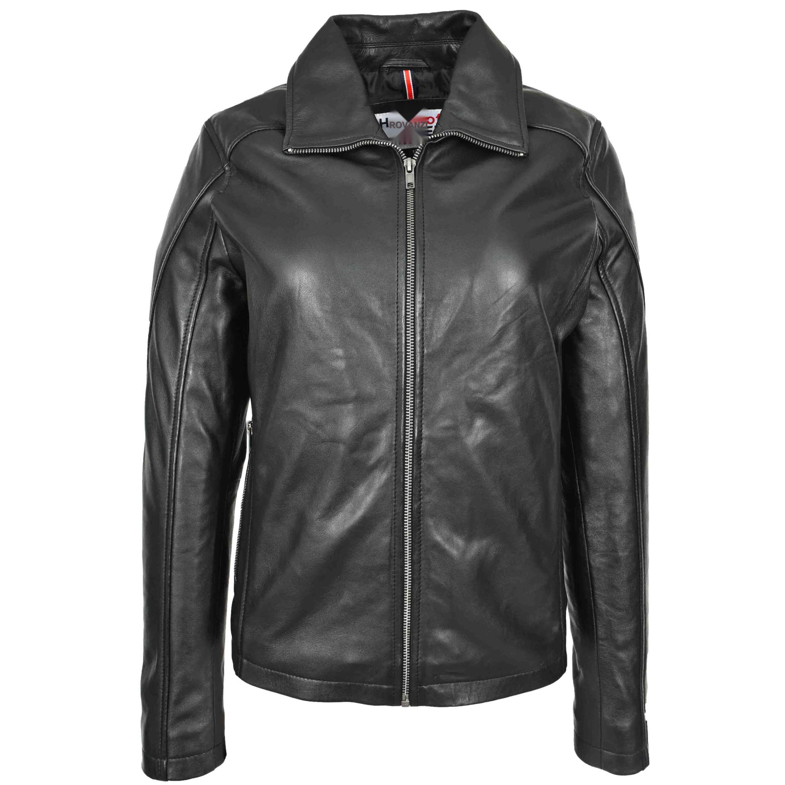 BUNERI Black Leather Classic Box Zip Jacket