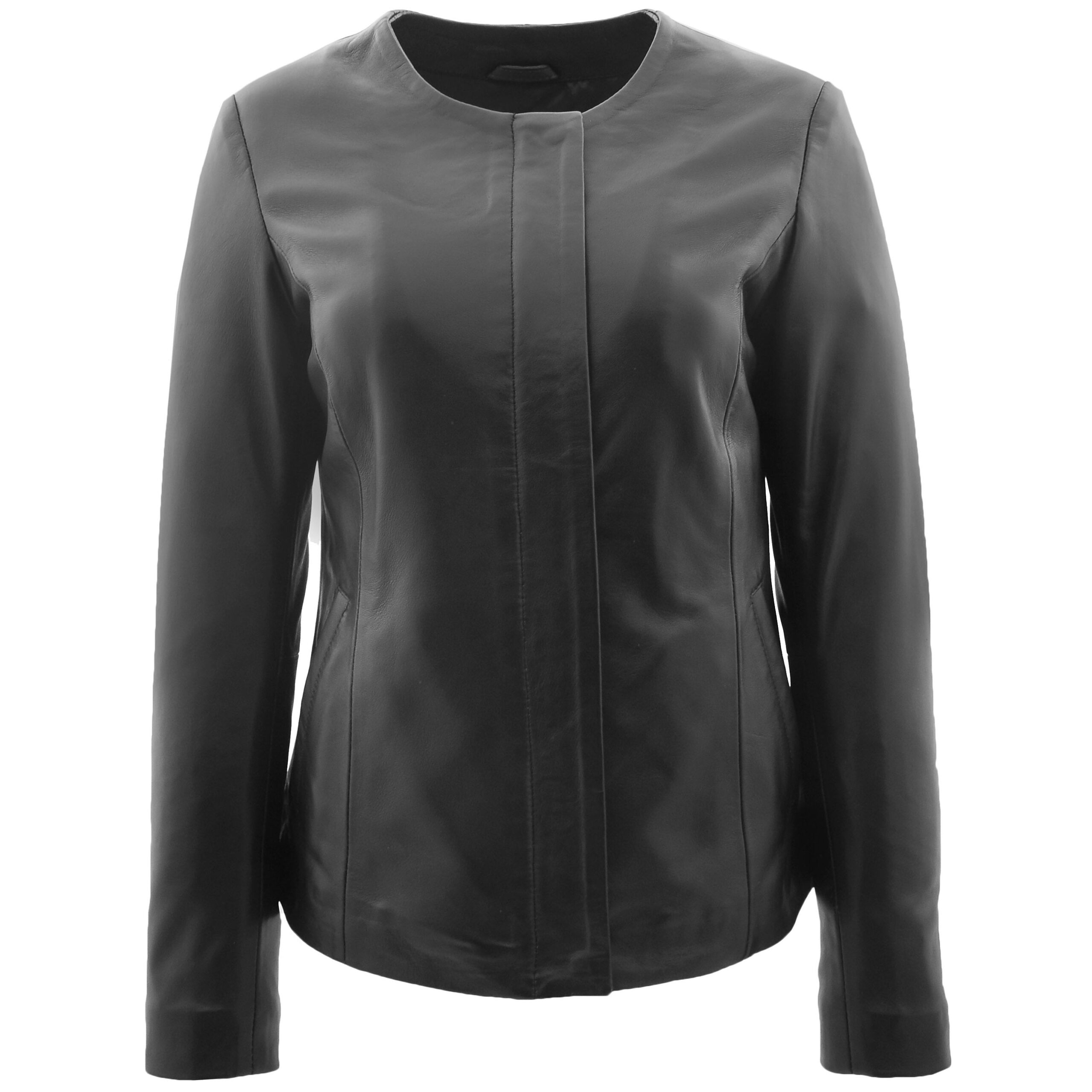 BUNERI Black Real Leather Collarless Jacket
