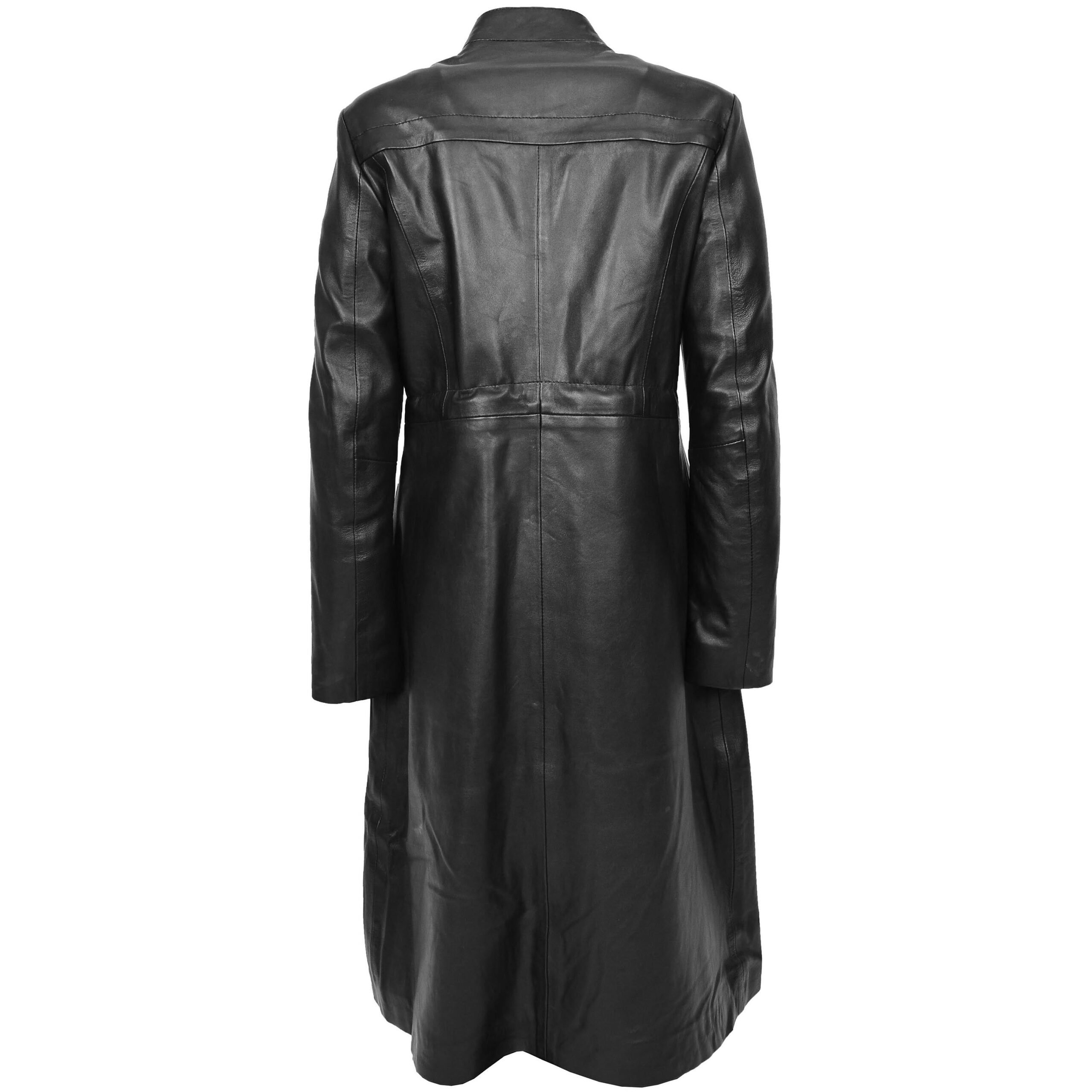 BUNERI Women's Full-Length Long Black Leather Coat – 2