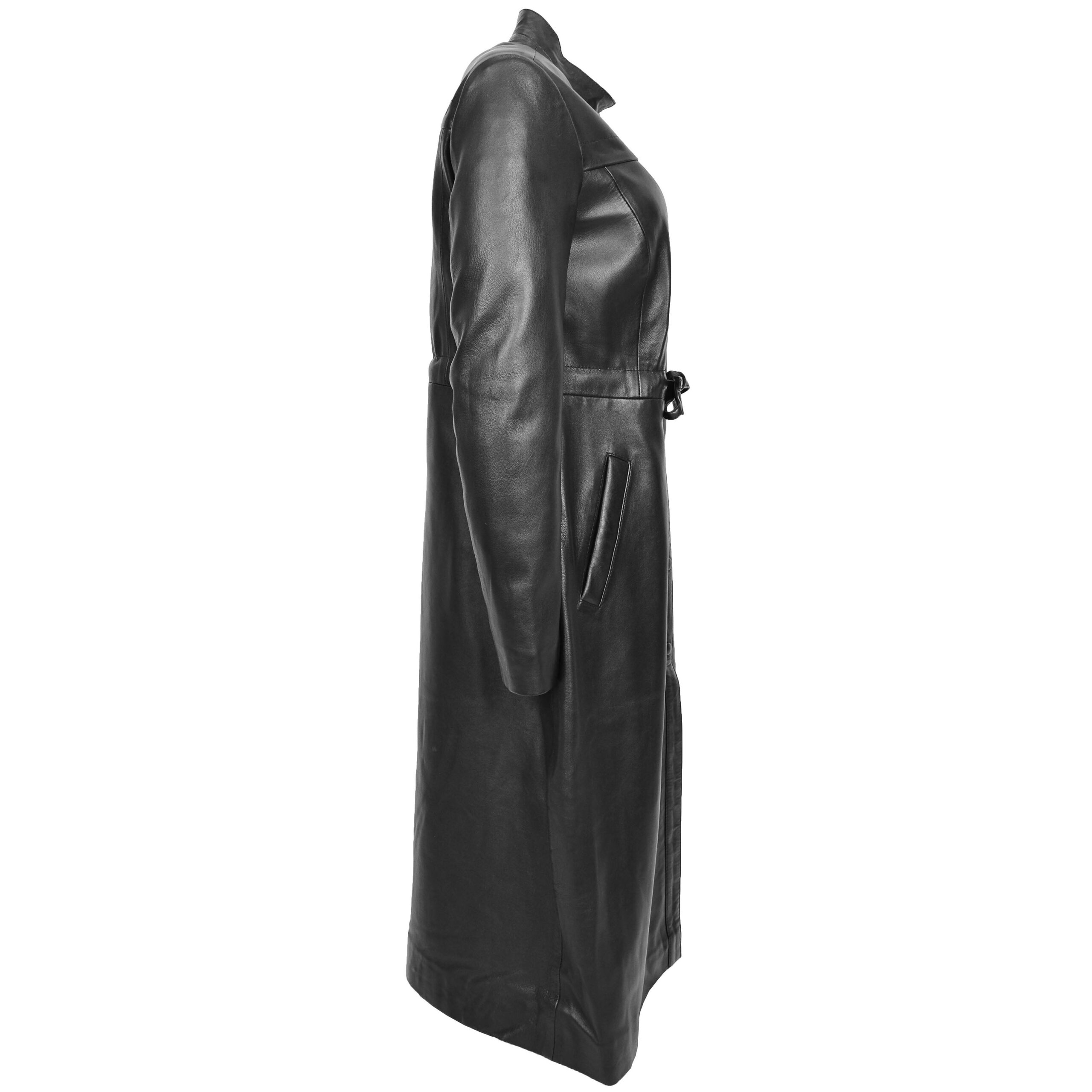 BUNERI Women's Full-Length Long Black Leather Coat – 5