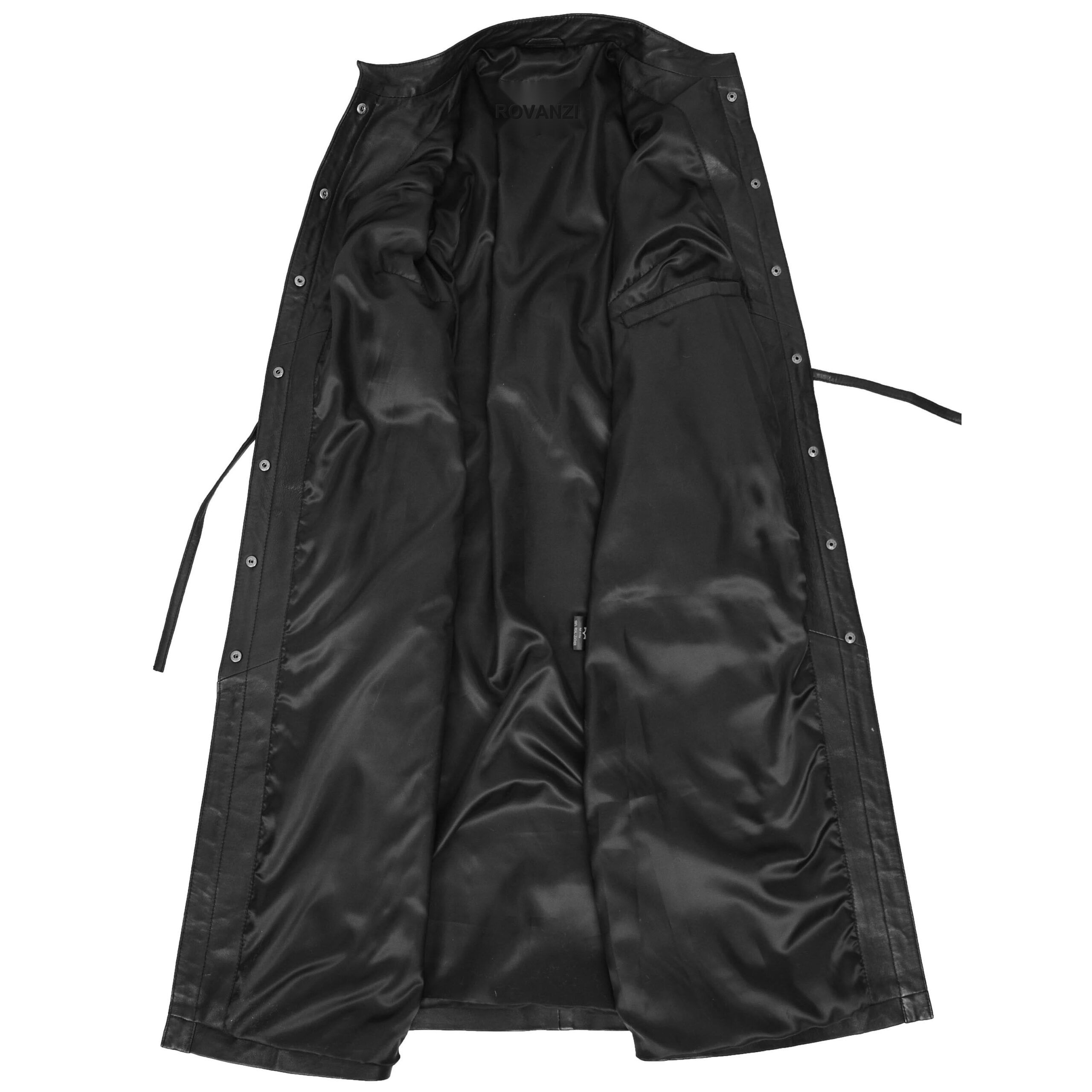 BUNERI Women's Full-Length Long Black Leather Coat – 6
