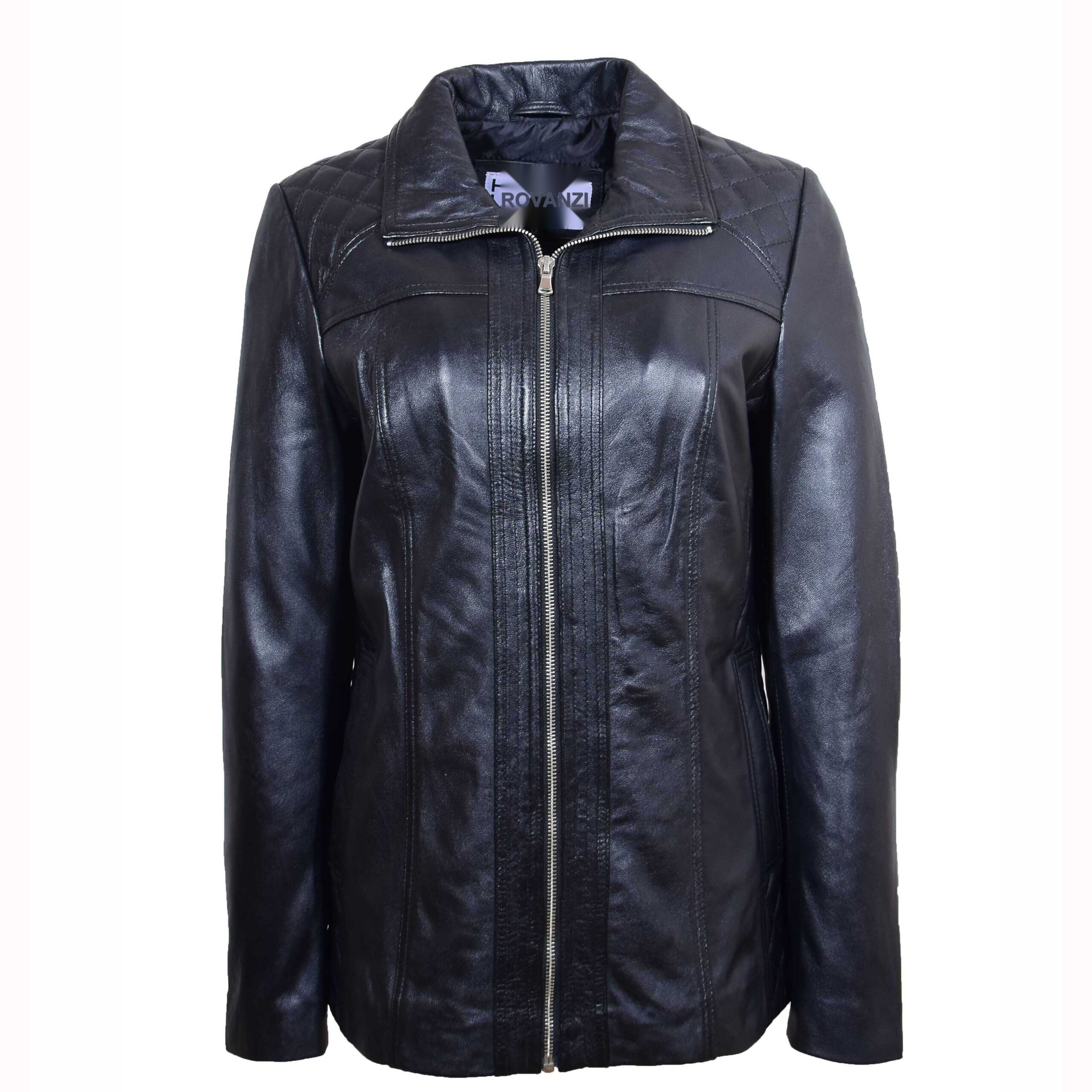 BUNERI Black Quilted Zip Leather Biker Jacket