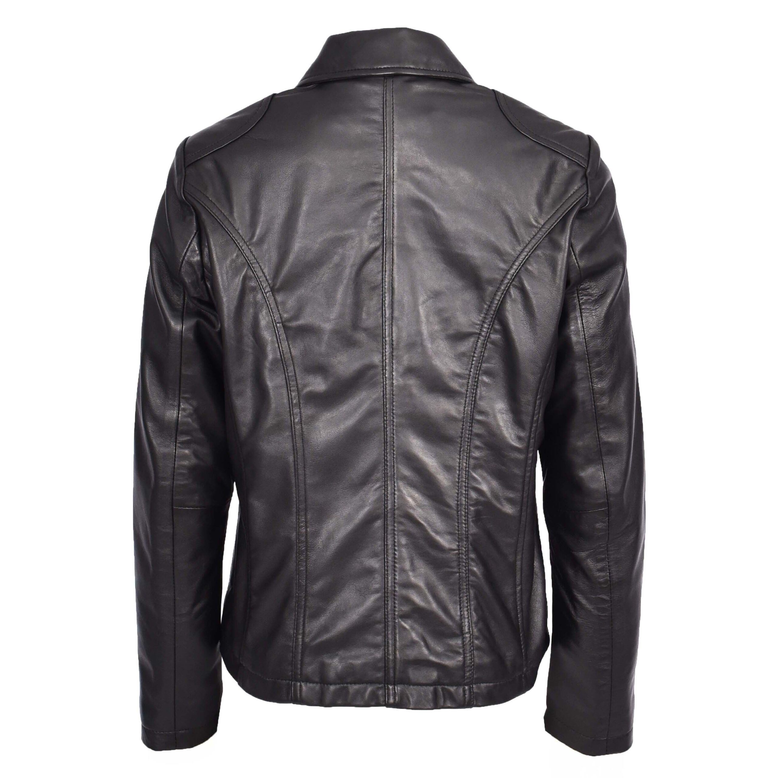 BUNERI Women's Black Leather Blazer Two-Button – 2