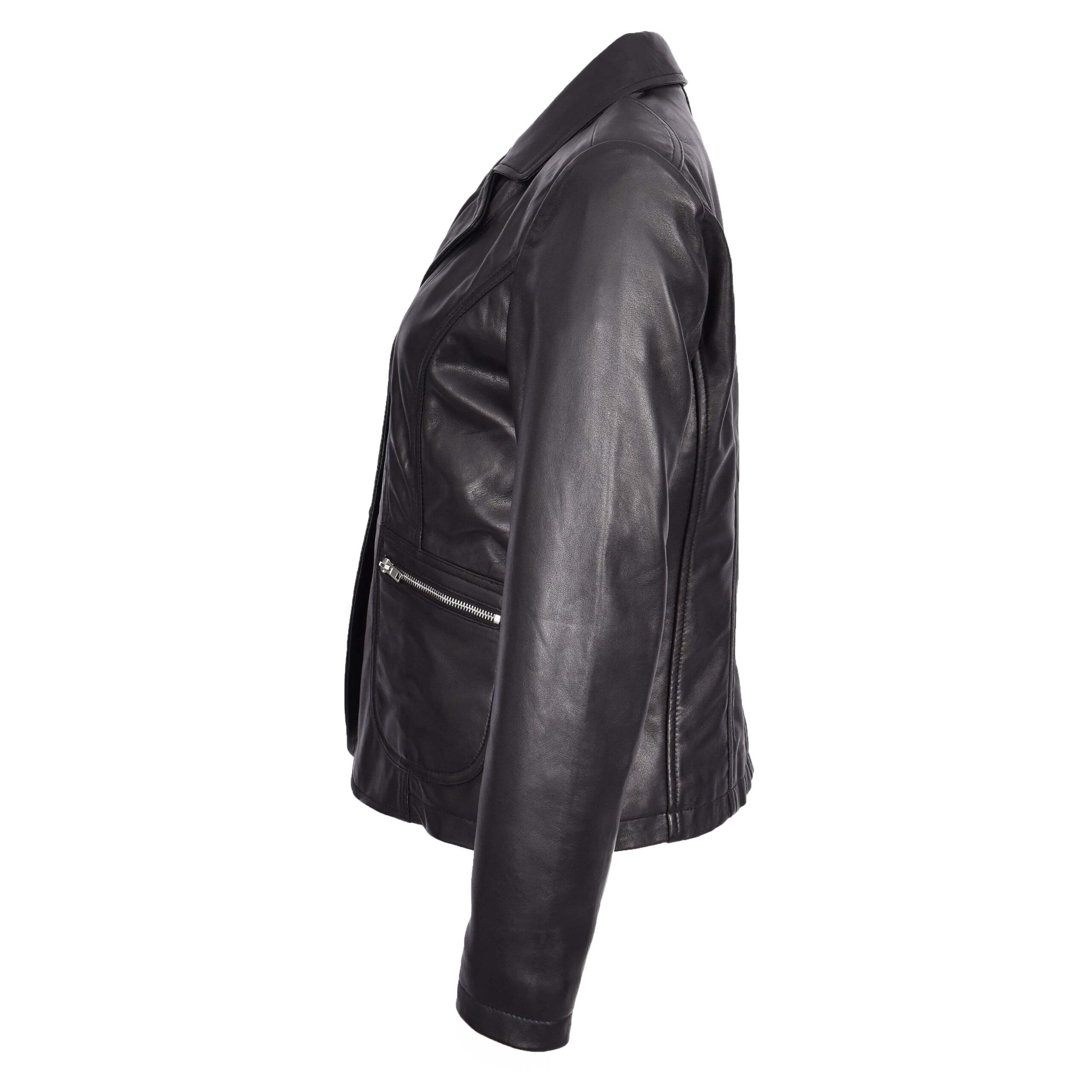 BUNERI Women's Black Leather Blazer Two-Button – 6