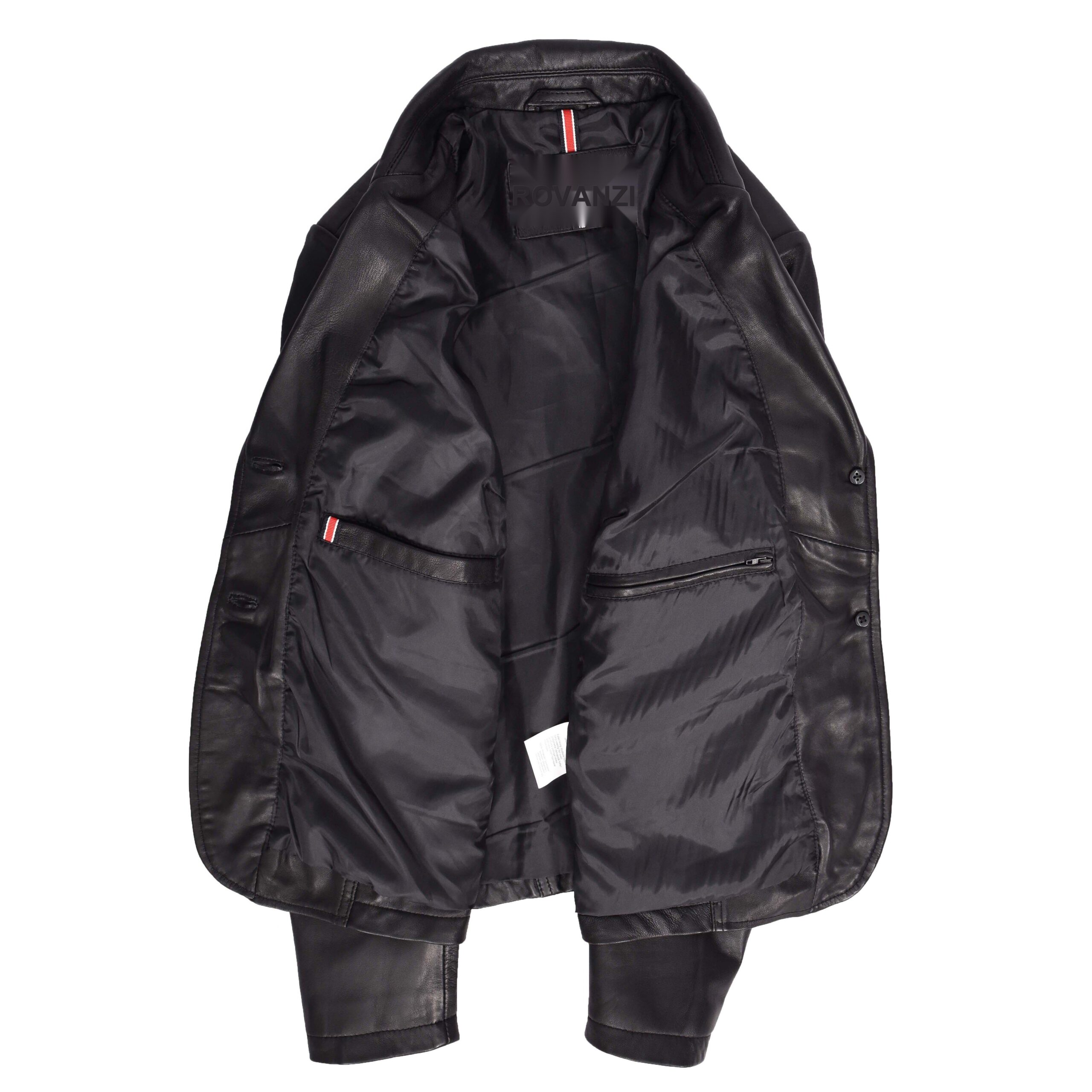 BUNERI Women's Black Leather Blazer Two-Button – 3