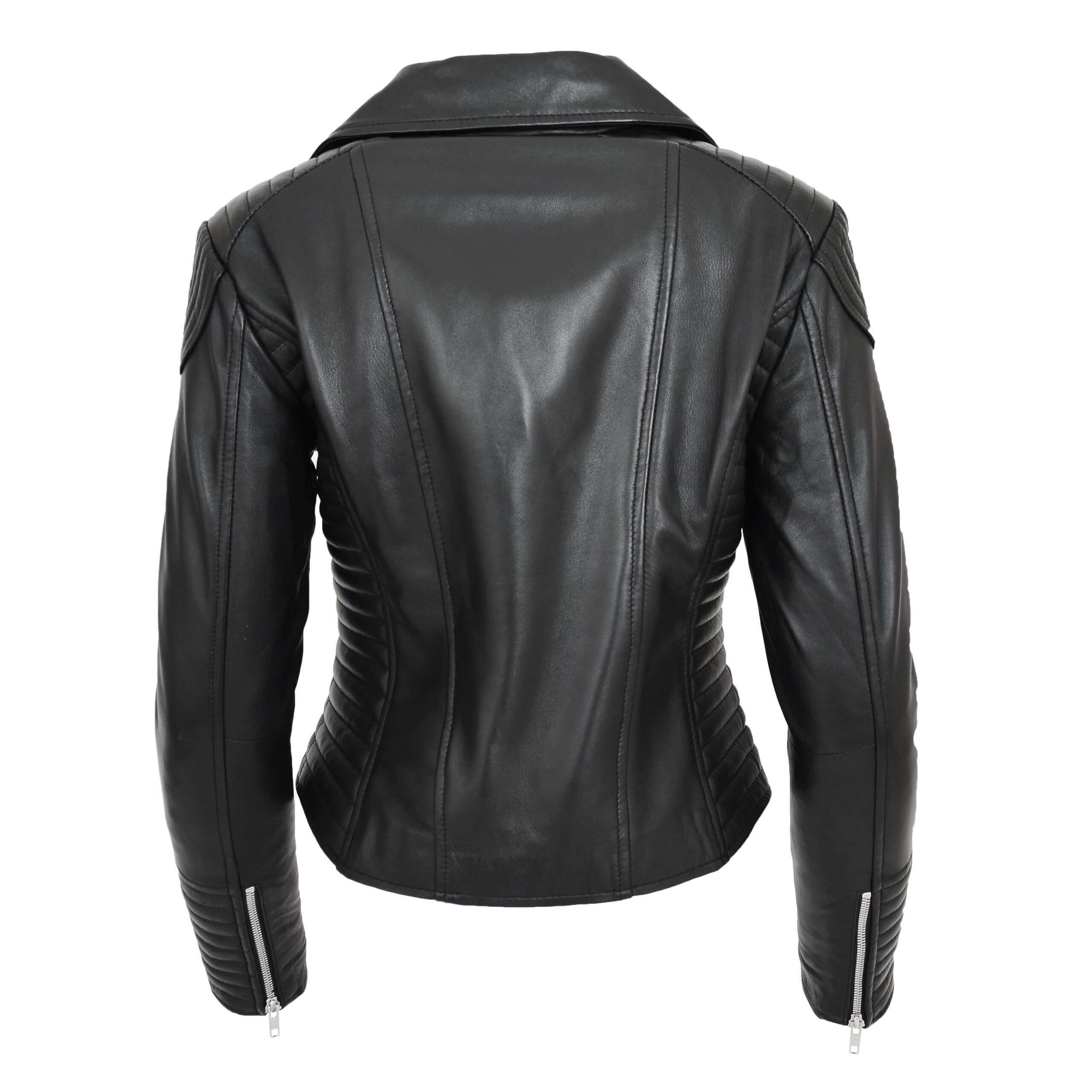 BUNERI Black Soft Leather Cross Zip Biker Jacket Women – 2