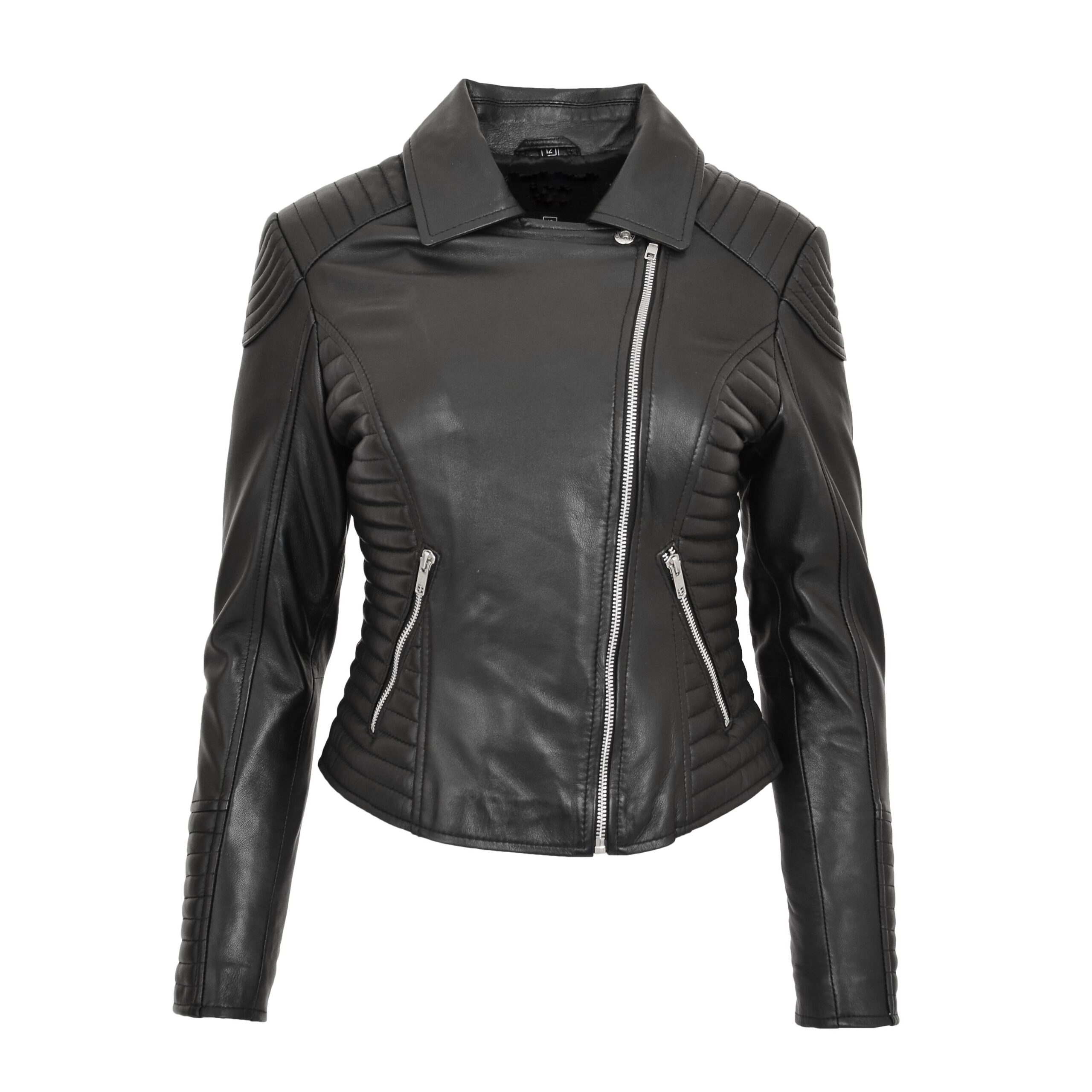 BUNERI Black Soft Leather Cross Zip Biker Jacket Women – 7