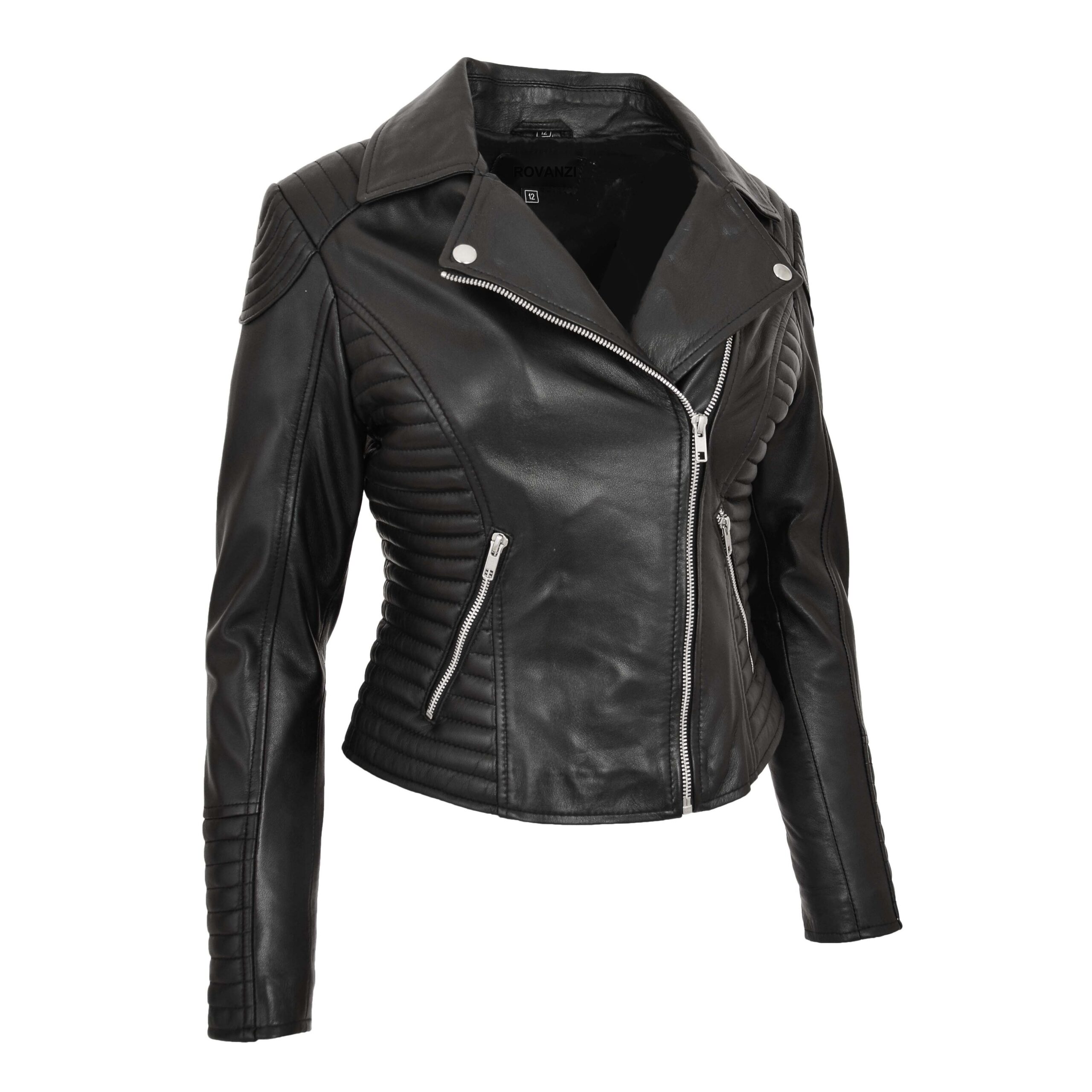 BUNERI Black Soft Leather Cross Zip Biker Jacket Women – 3