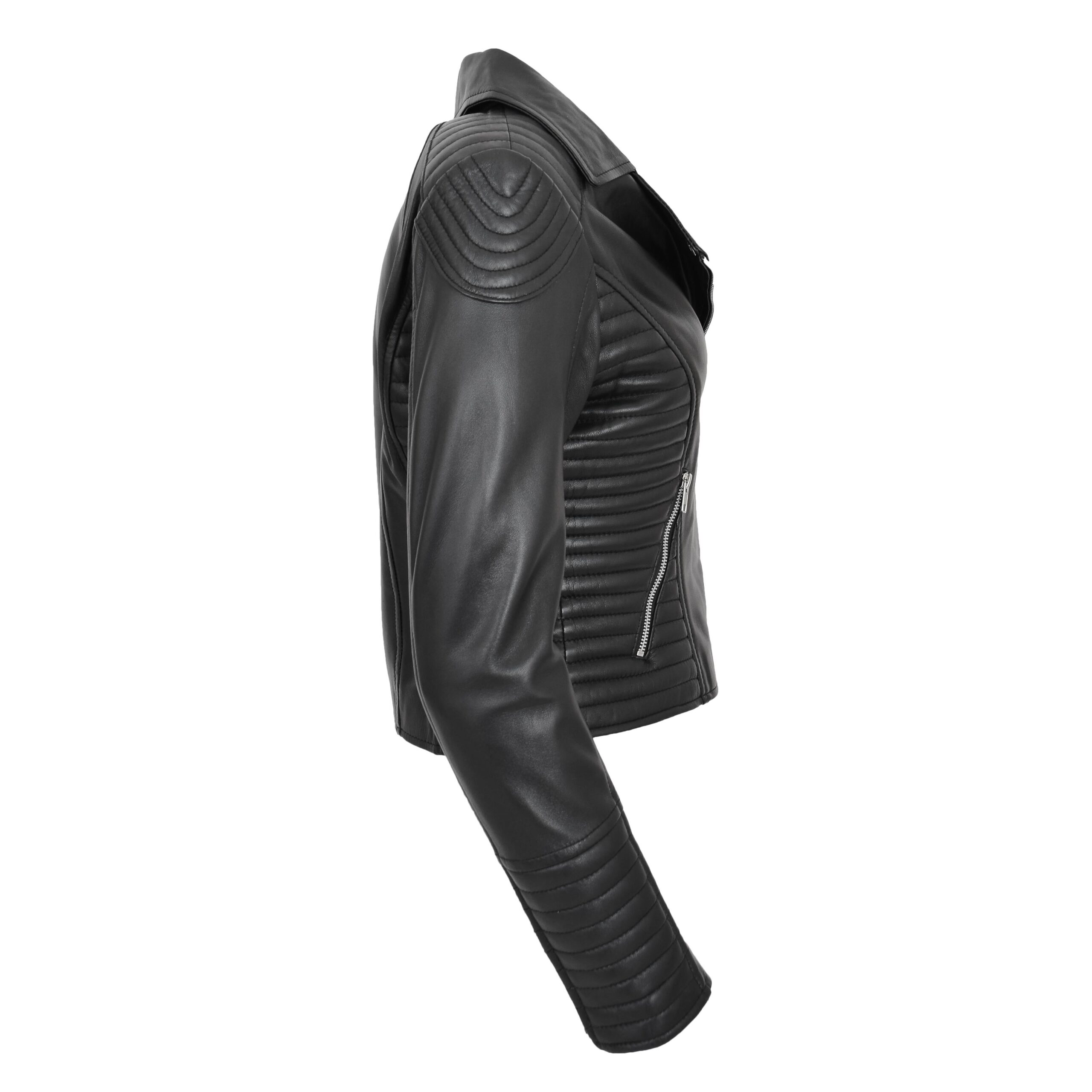 BUNERI Black Soft Leather Cross Zip Biker Jacket Women – 6