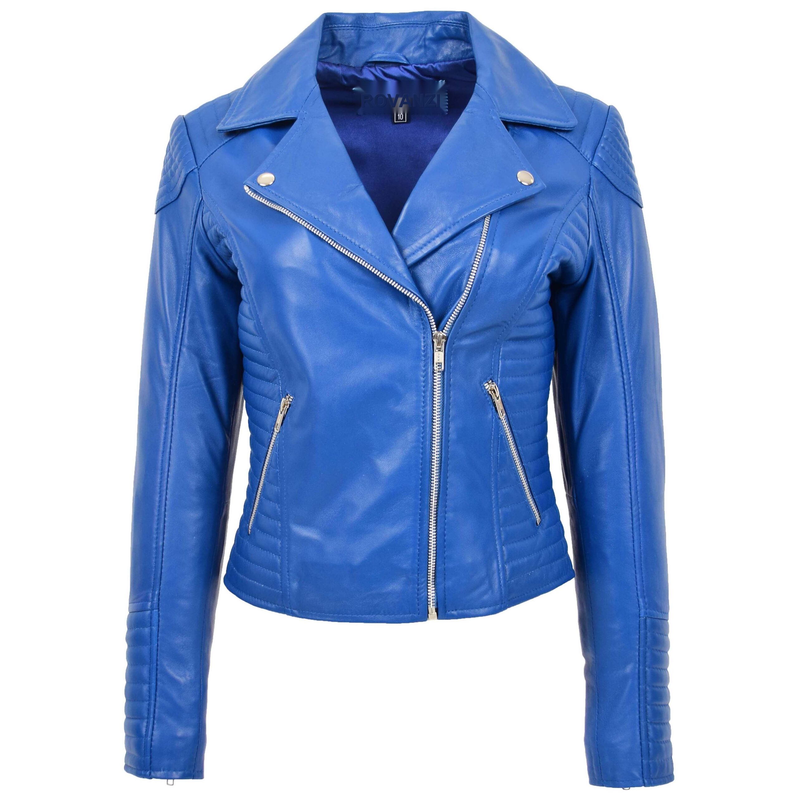 BUNERI Blue Soft Leather Cross Zip Biker Jacket