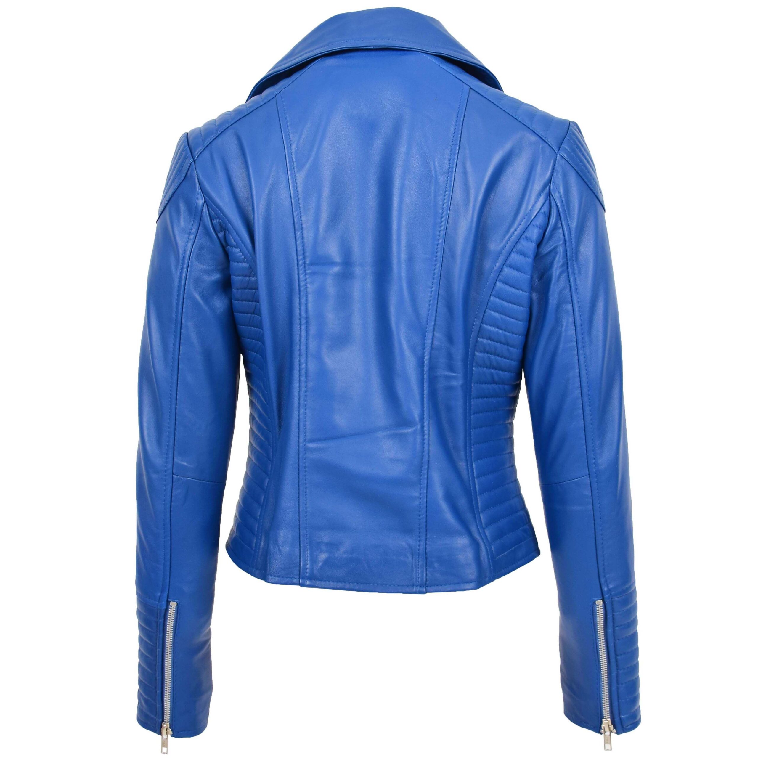 BUNERI Blue Soft Leather Cross Zip Biker Jacket – 2