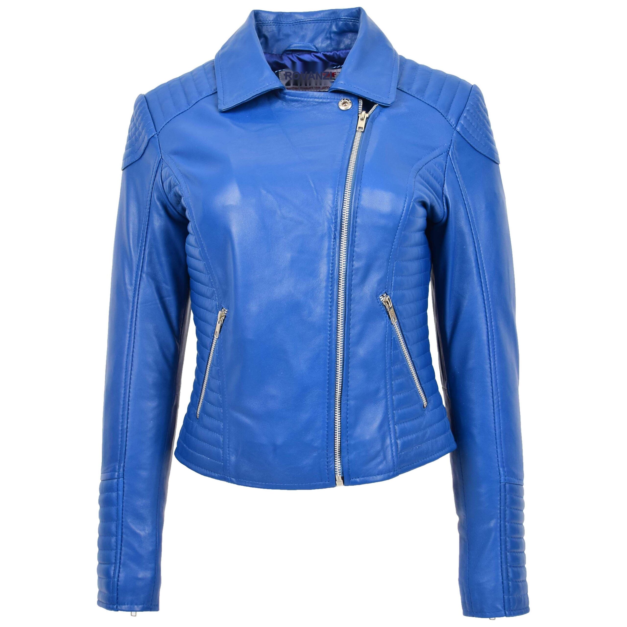 BUNERI Blue Soft Leather Cross Zip Biker Jacket – 4