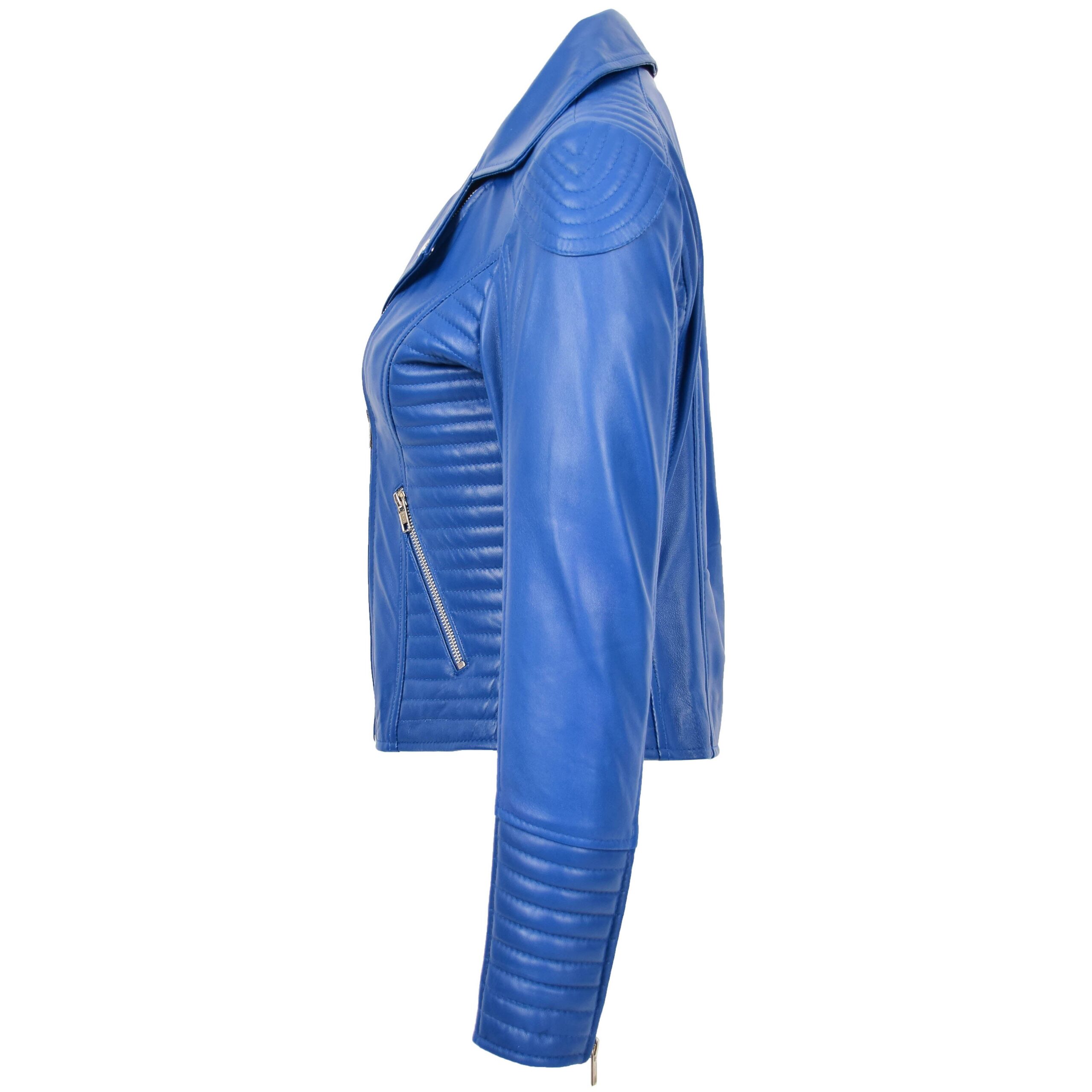 BUNERI Blue Soft Leather Cross Zip Biker Jacket – 5