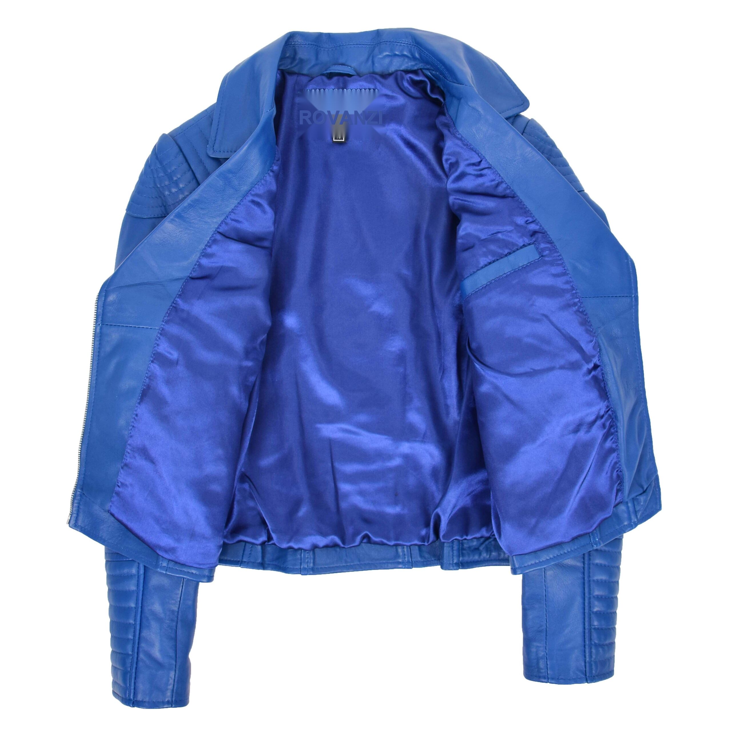 BUNERI Blue Soft Leather Cross Zip Biker Jacket – 6