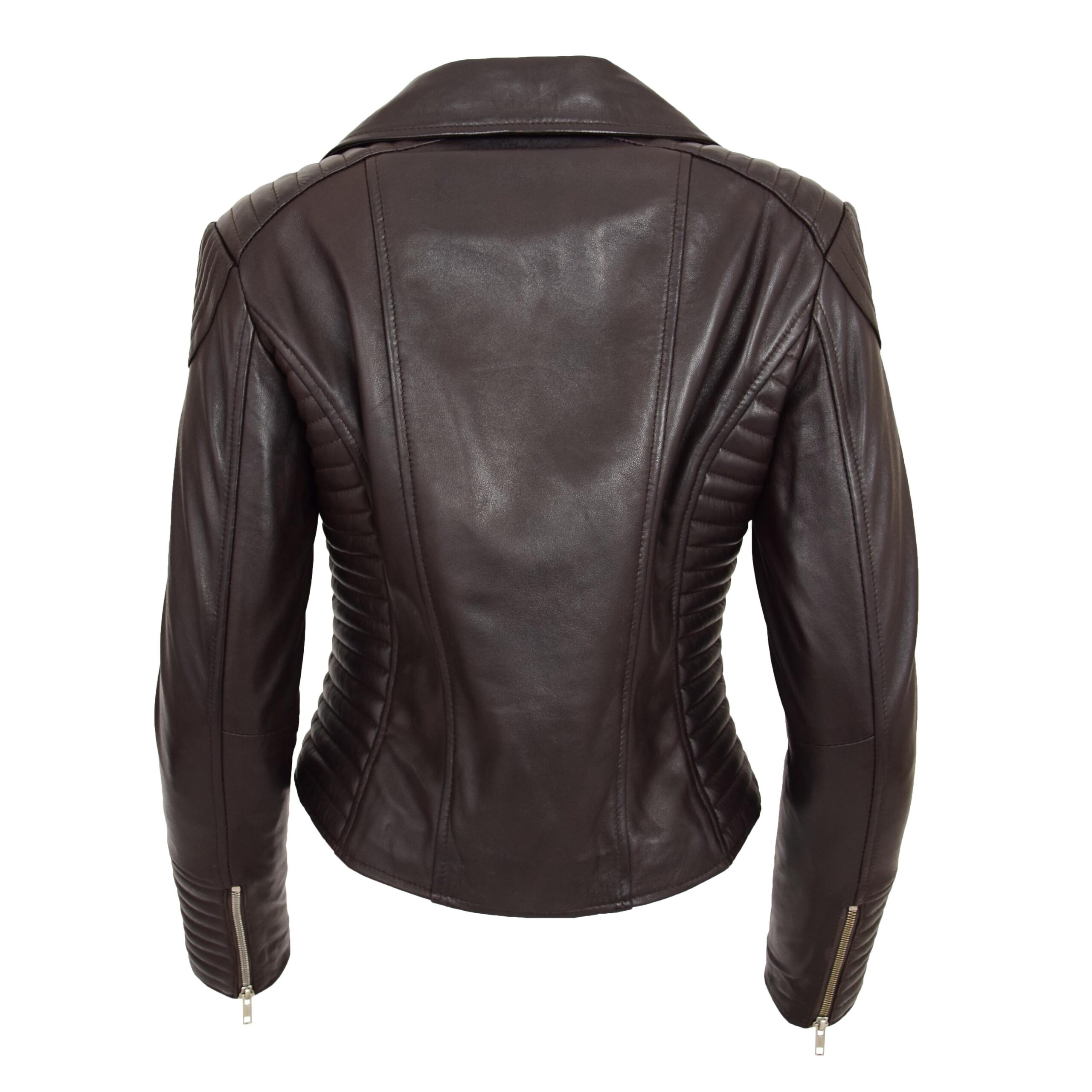 BUNERI Women's Soft Leather Cross-Zip Biker Jacket Brown – 2