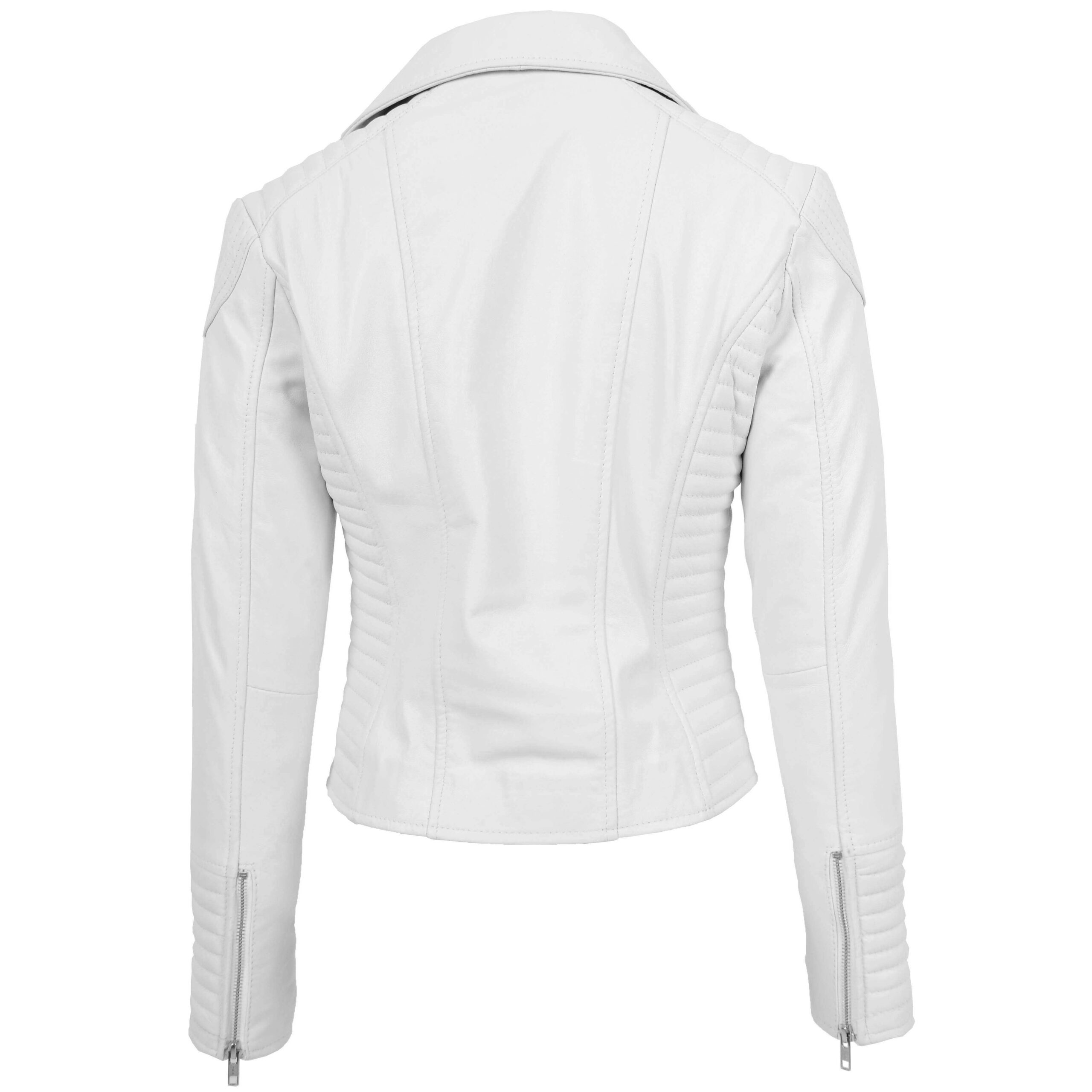 BUNERI Women's White Soft Leather Cross-Zip Biker Jacket – 2