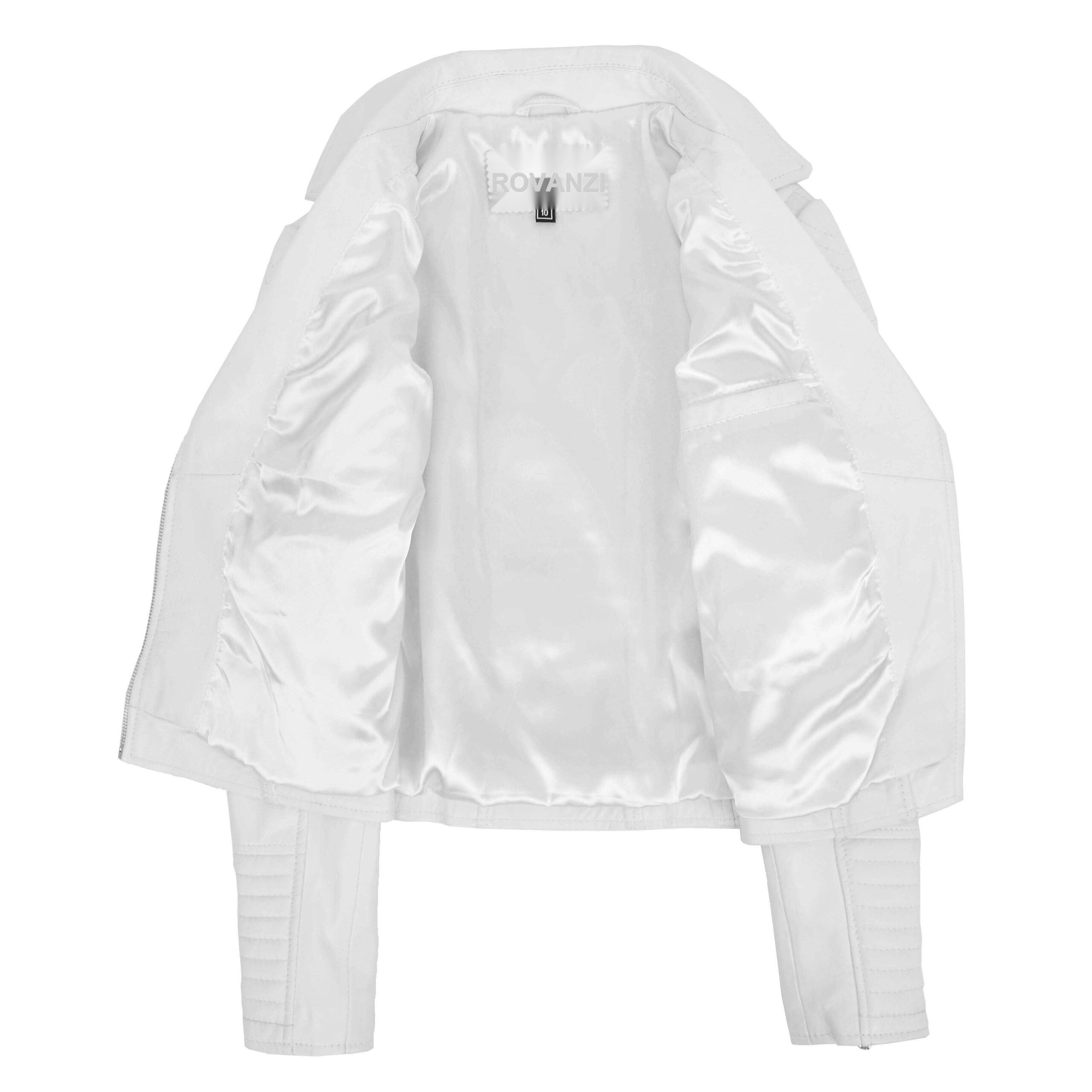 BUNERI Women's White Soft Leather Cross-Zip Biker Jacket – 5
