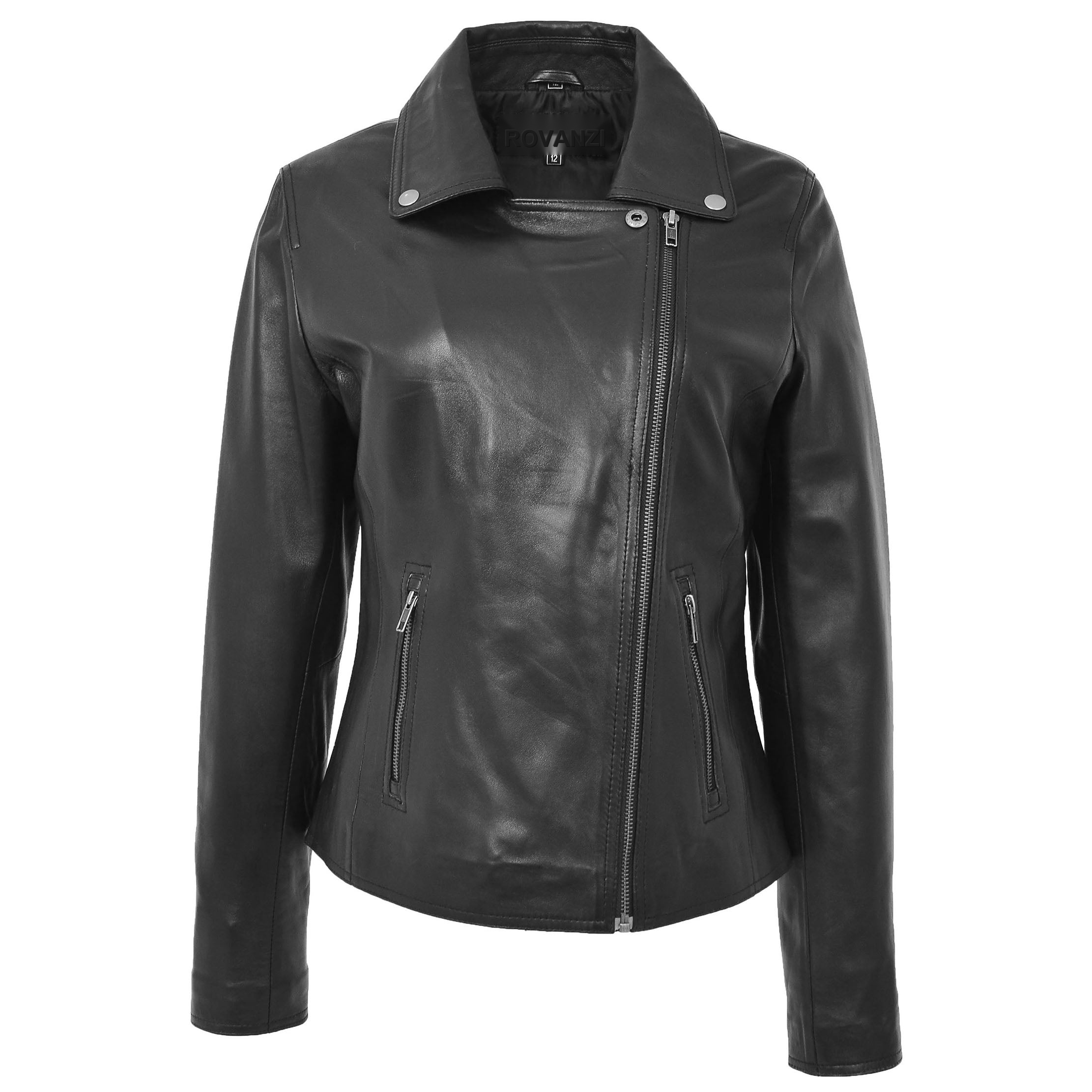 BUNERI Black Soft Leather Cross Zip Biker Jacket – 5