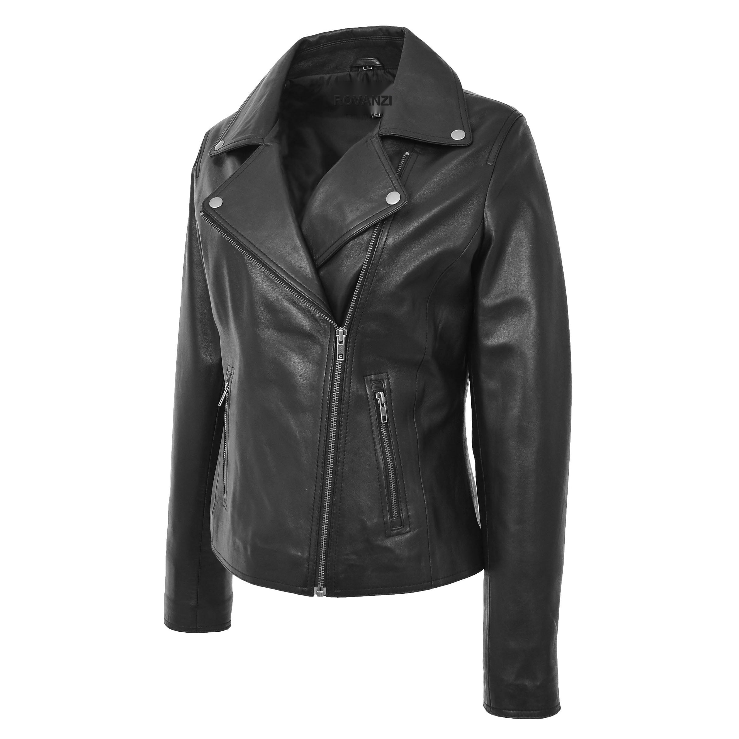 BUNERI Black Soft Leather Cross Zip Biker Jacket – 4