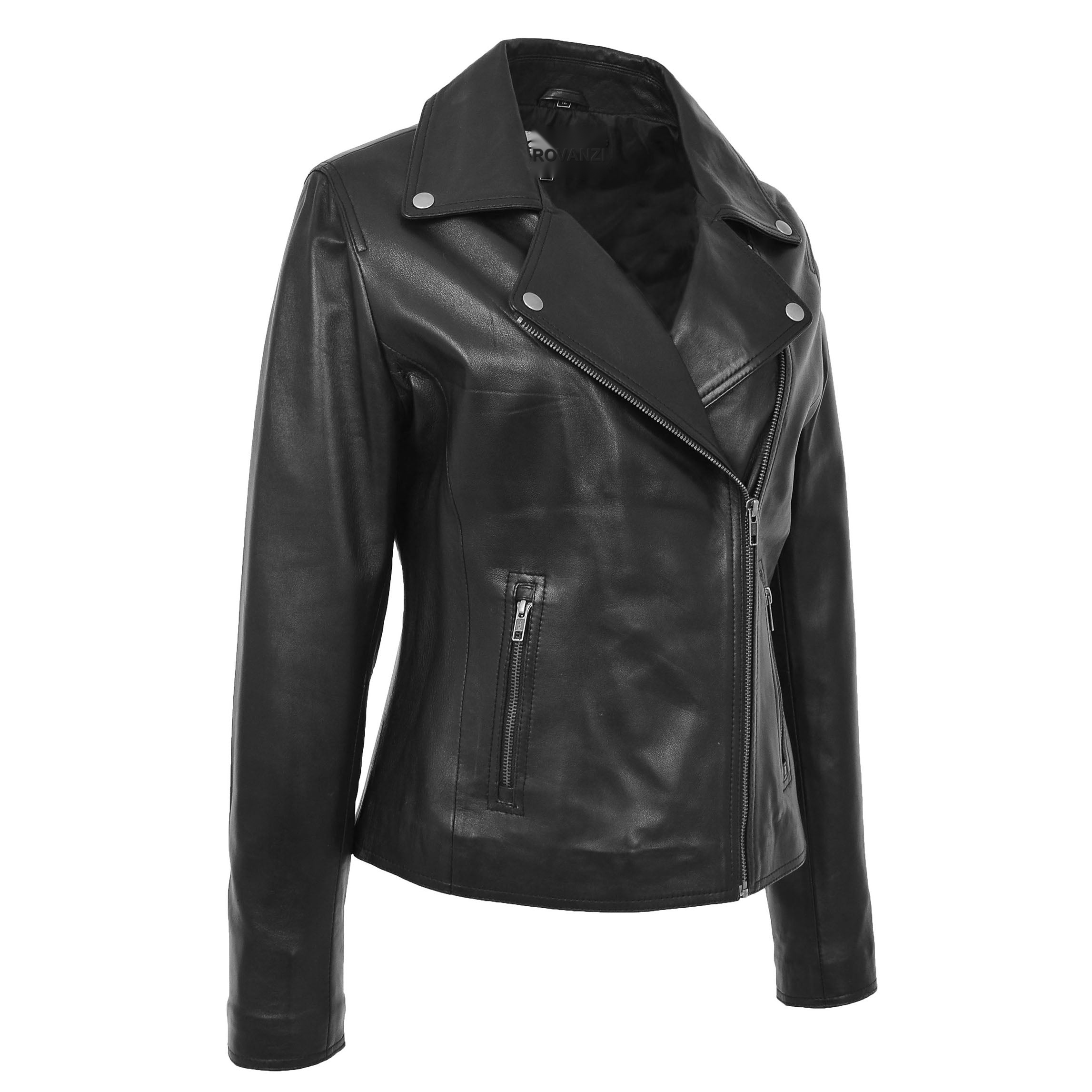 BUNERI Black Soft Leather Cross Zip Biker Jacket – 3