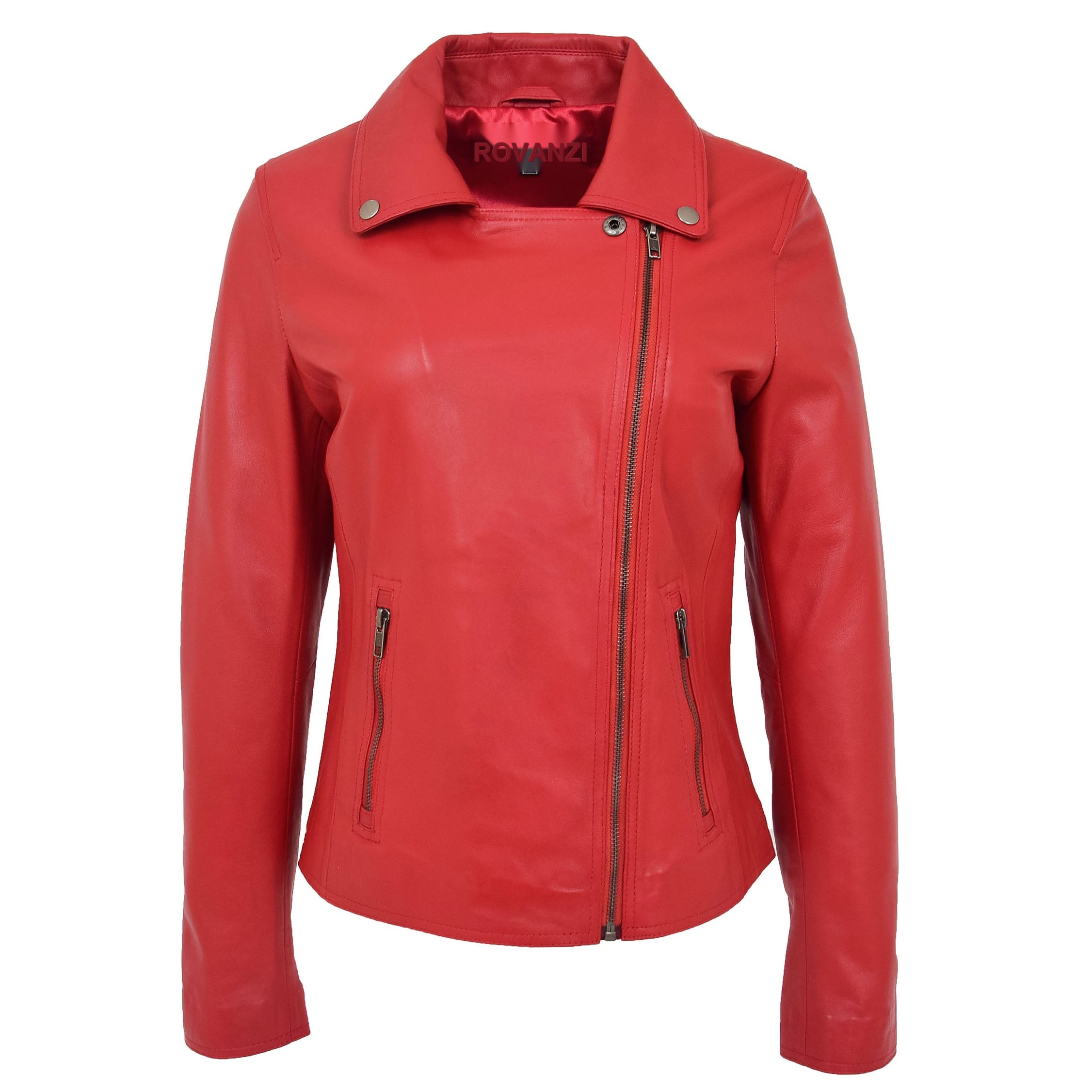 BUNERI Red Soft Leather Cross Zip Biker Jacket Women – 5