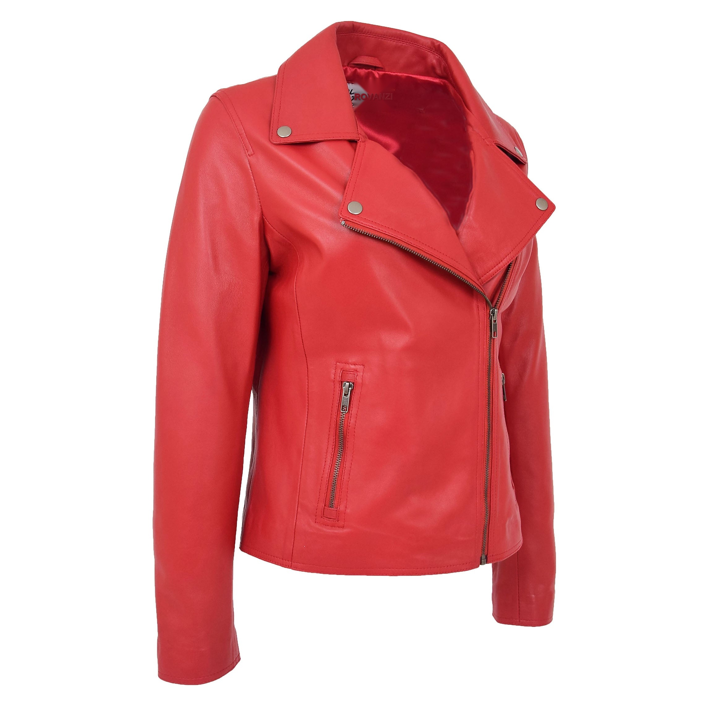BUNERI Red Soft Leather Cross Zip Biker Jacket Women – 3