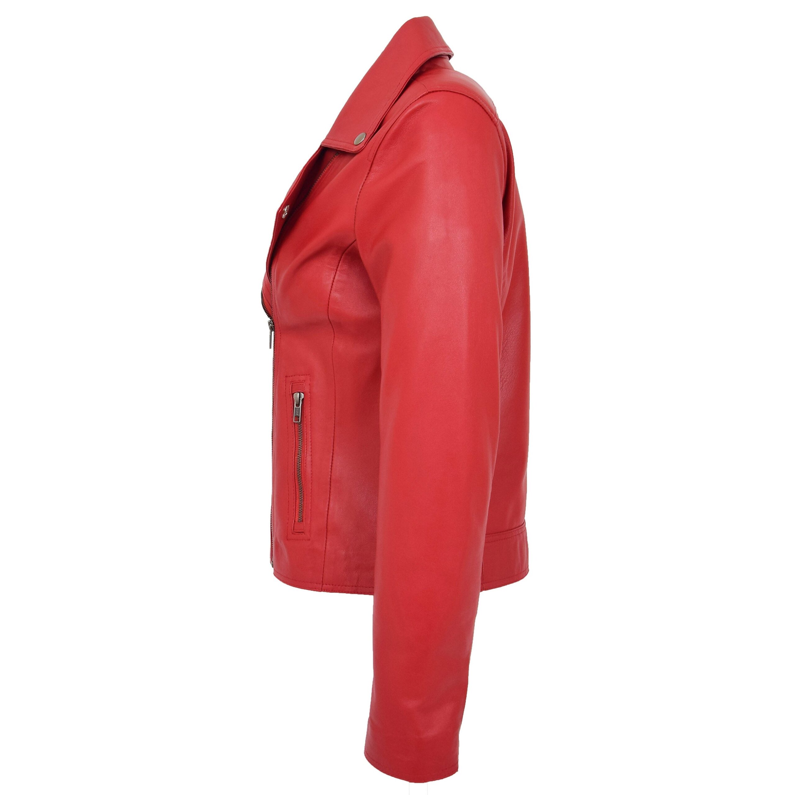 BUNERI Red Soft Leather Cross Zip Biker Jacket Women – 6