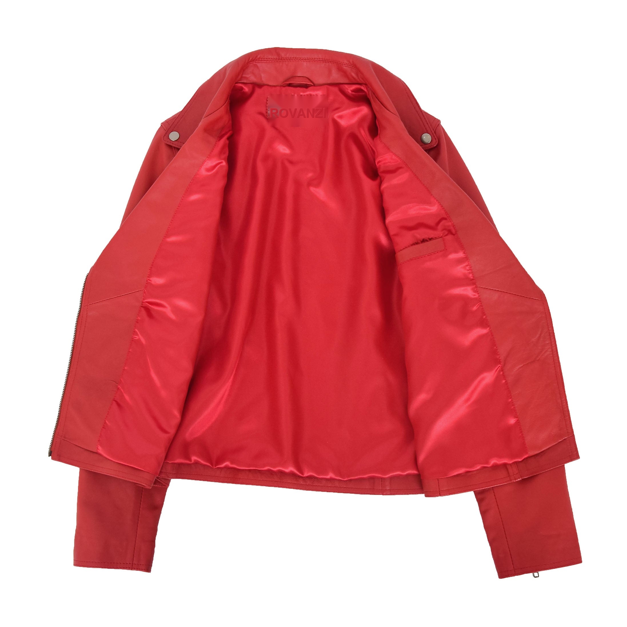 BUNERI Red Soft Leather Cross Zip Biker Jacket Women – 7