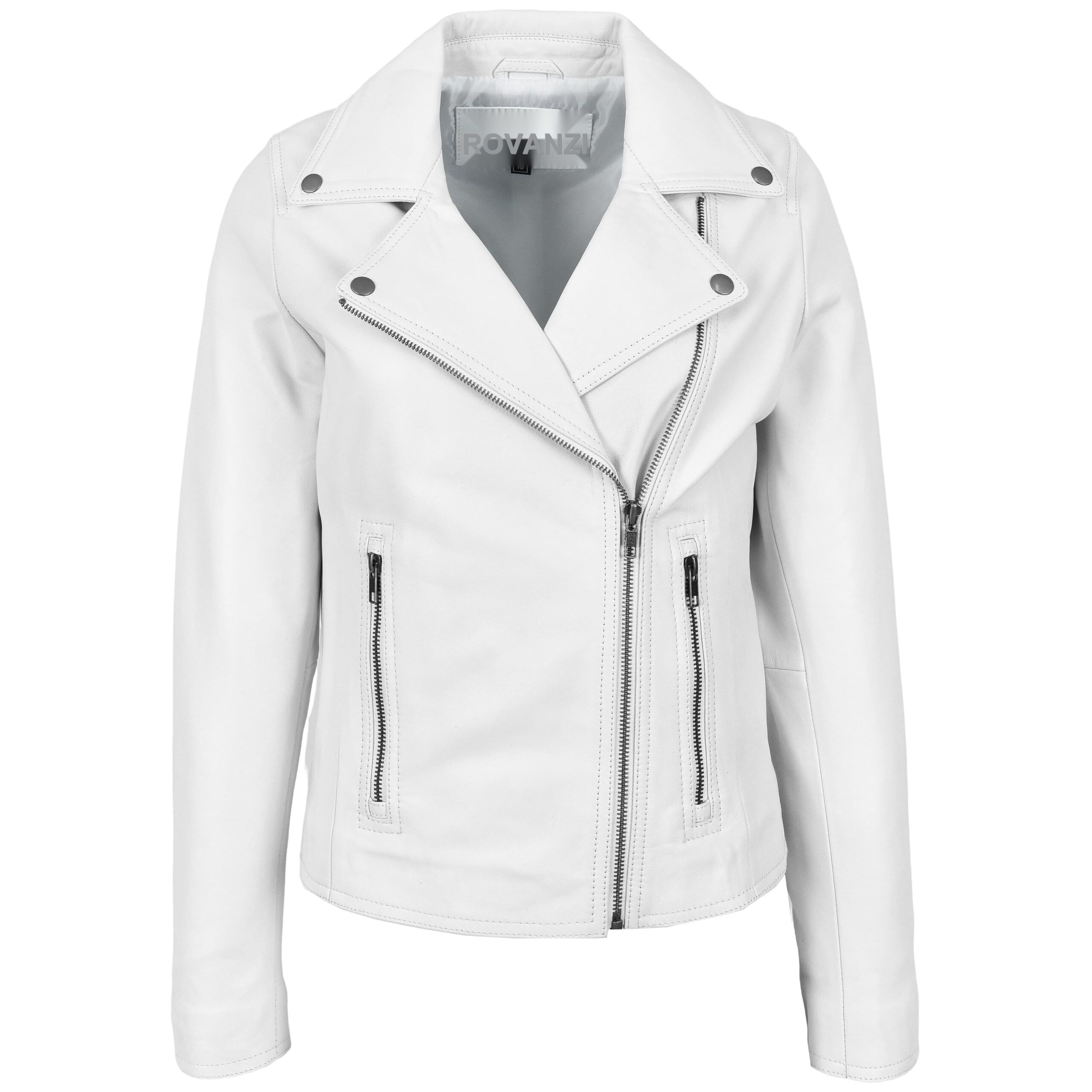 BUNERI White Soft Leather Cross Zip Biker Jacket Women