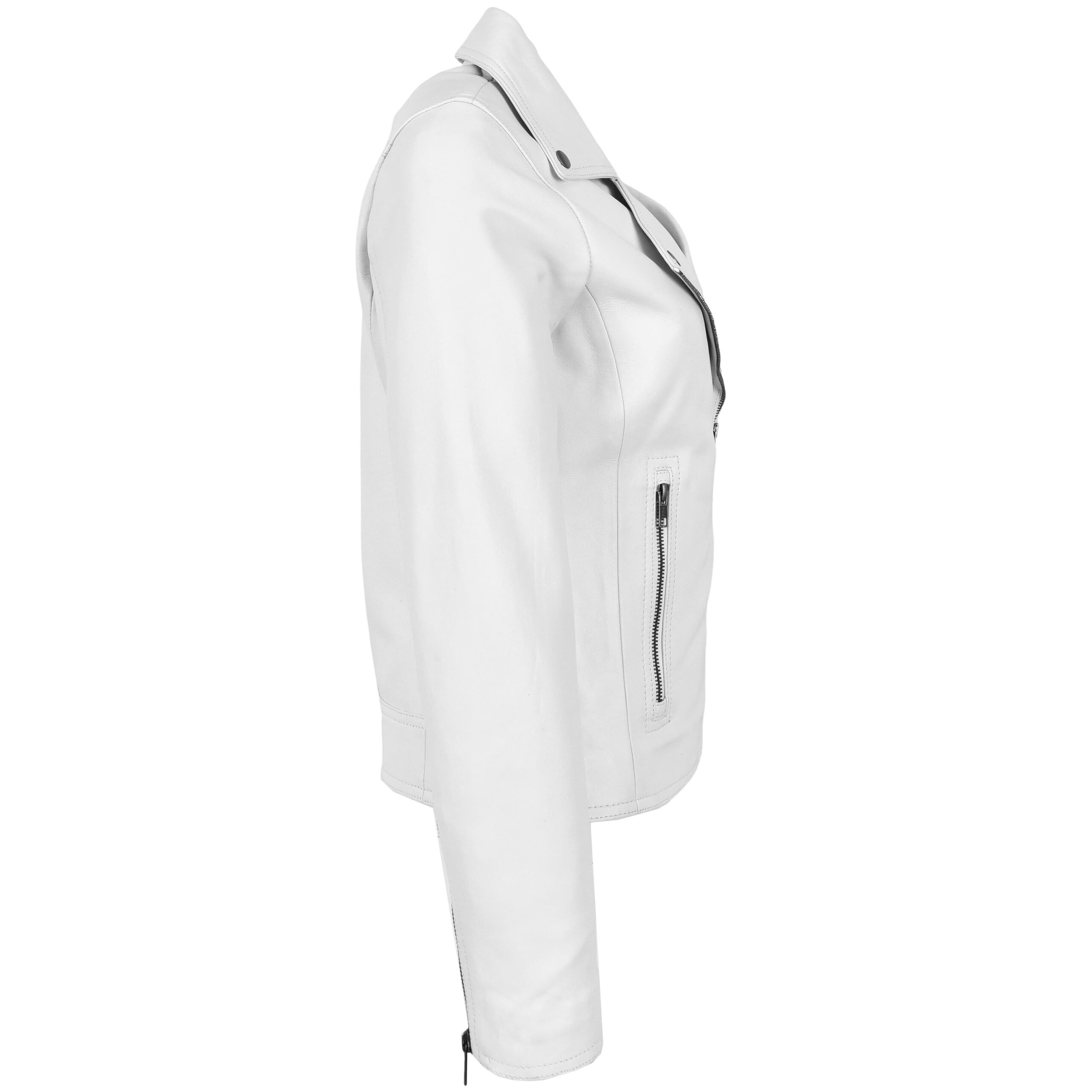BUNERI White Soft Leather Cross Zip Biker Jacket Women – 6