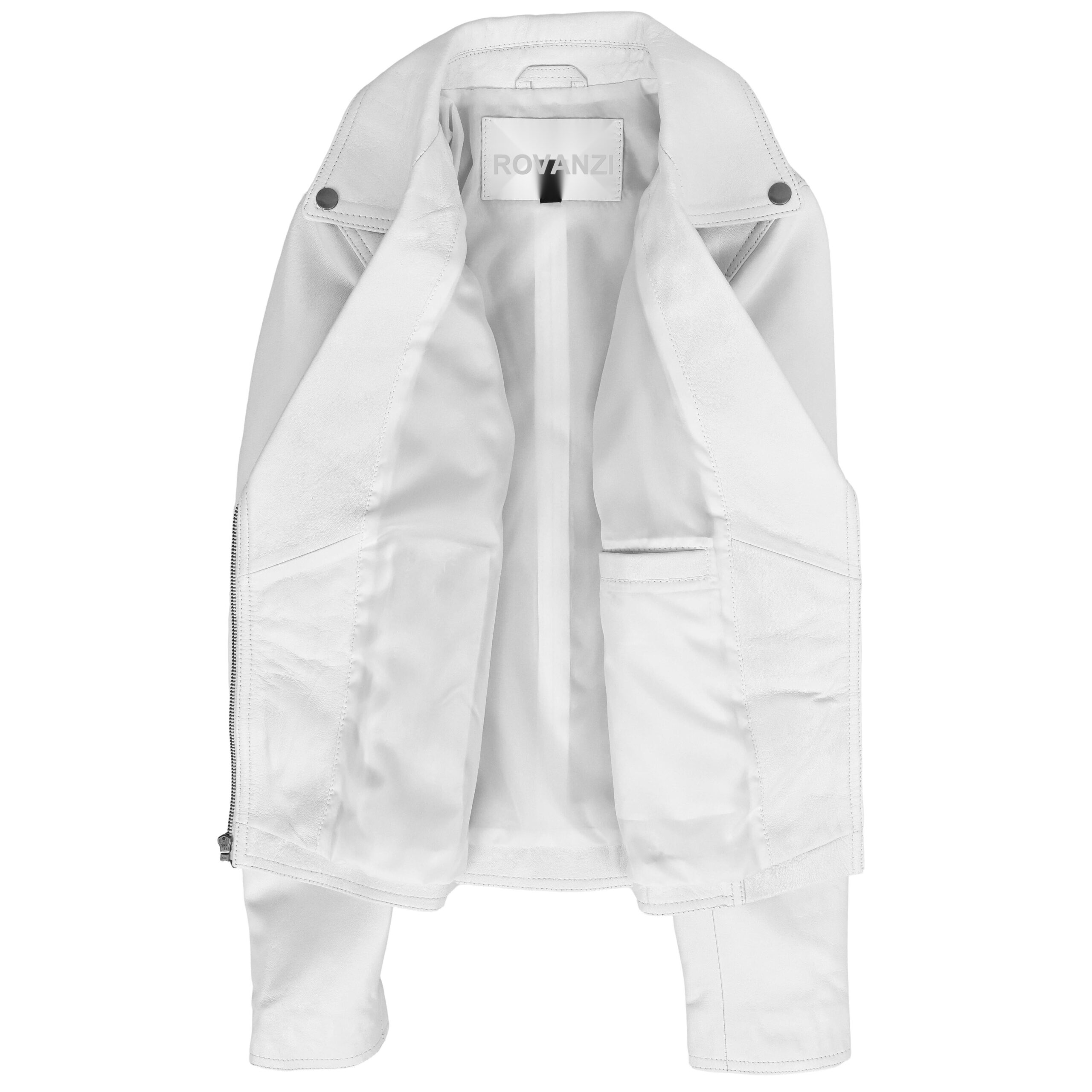 BUNERI White Soft Leather Cross Zip Biker Jacket Women – 2