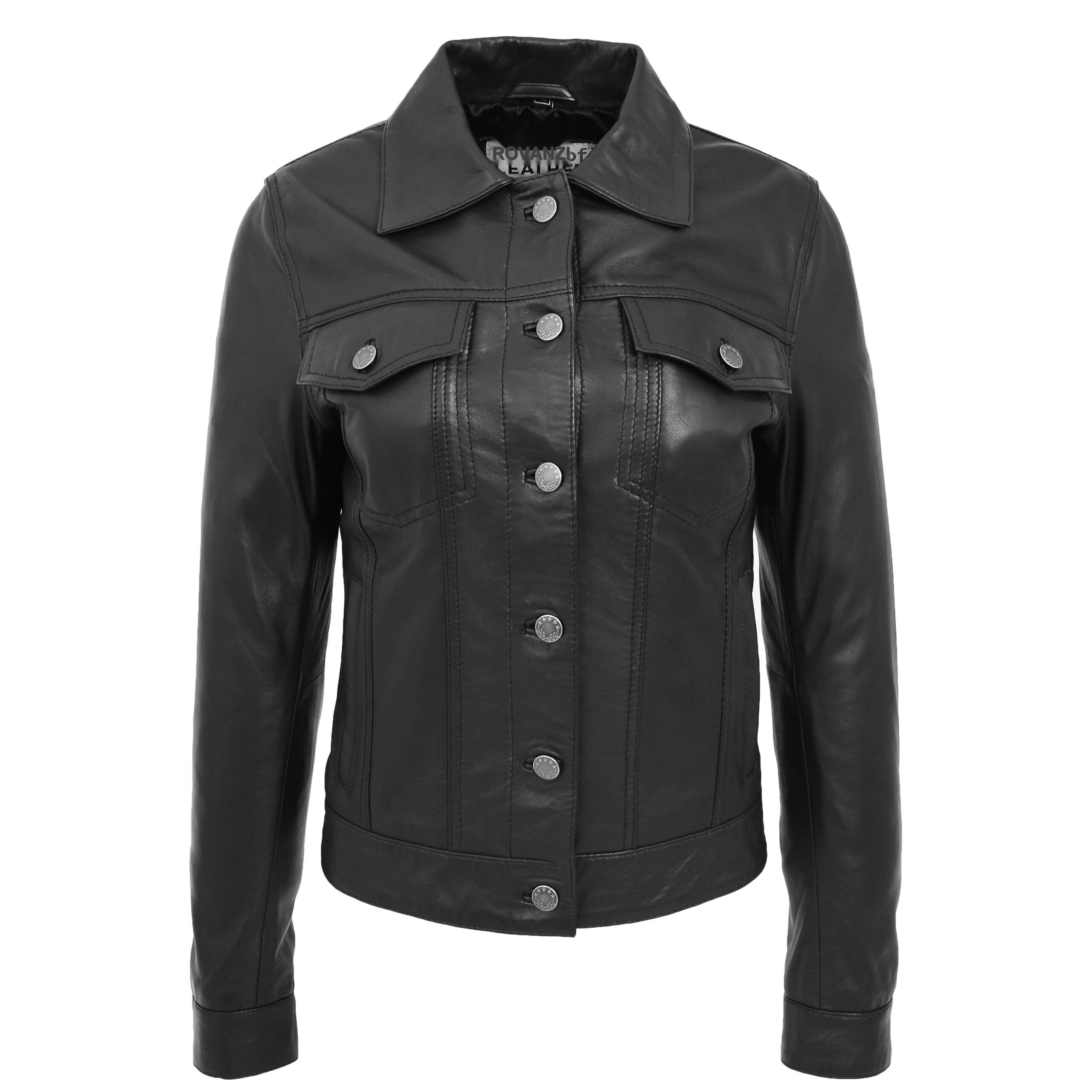 BUNERI Black Soft Leather Trucker Style Jacket Women