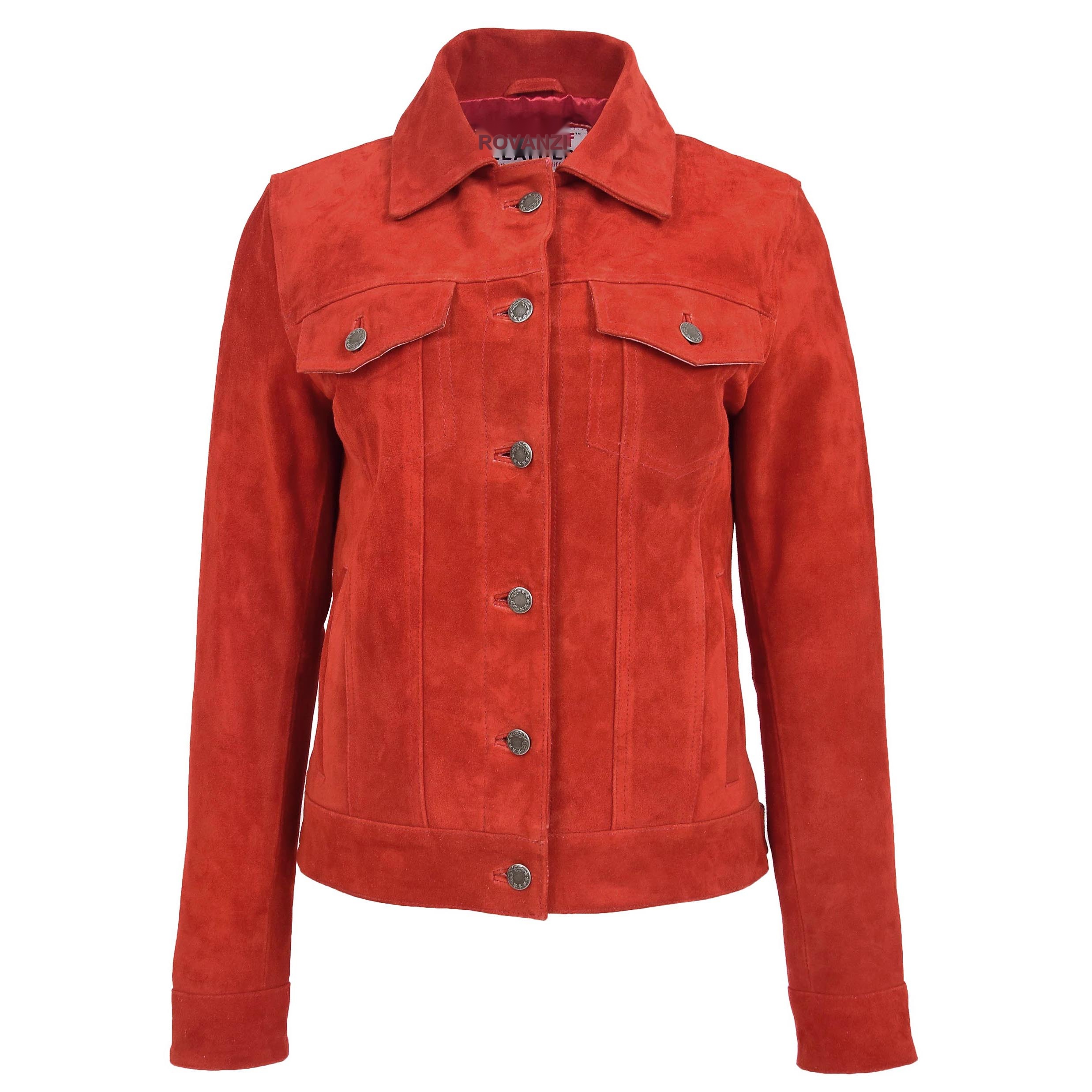 BUNERI Women's Soft Suede Trucker-Style Jacket Red