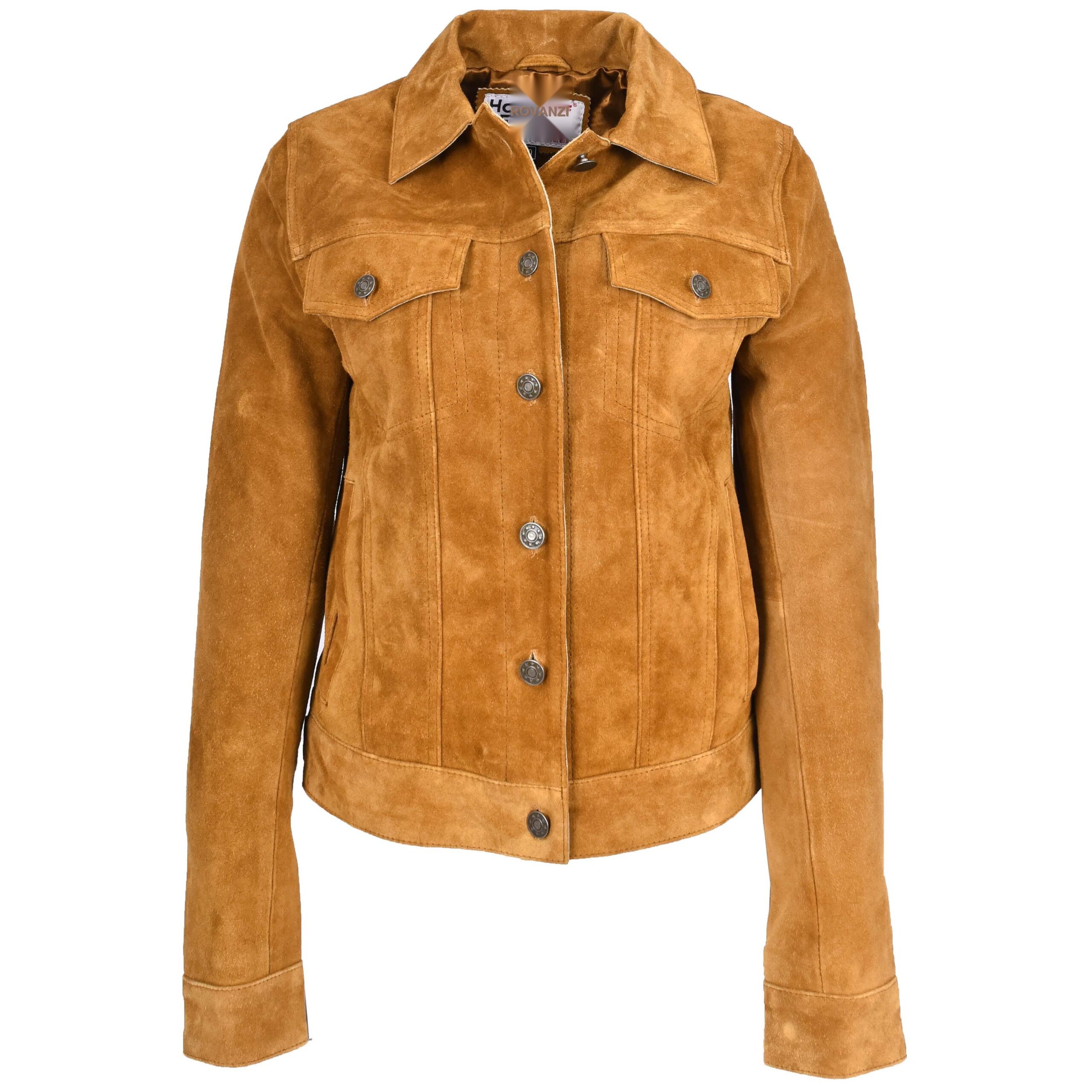 BUNERI Women's Soft Suede Trucker-Style Jacket Tan