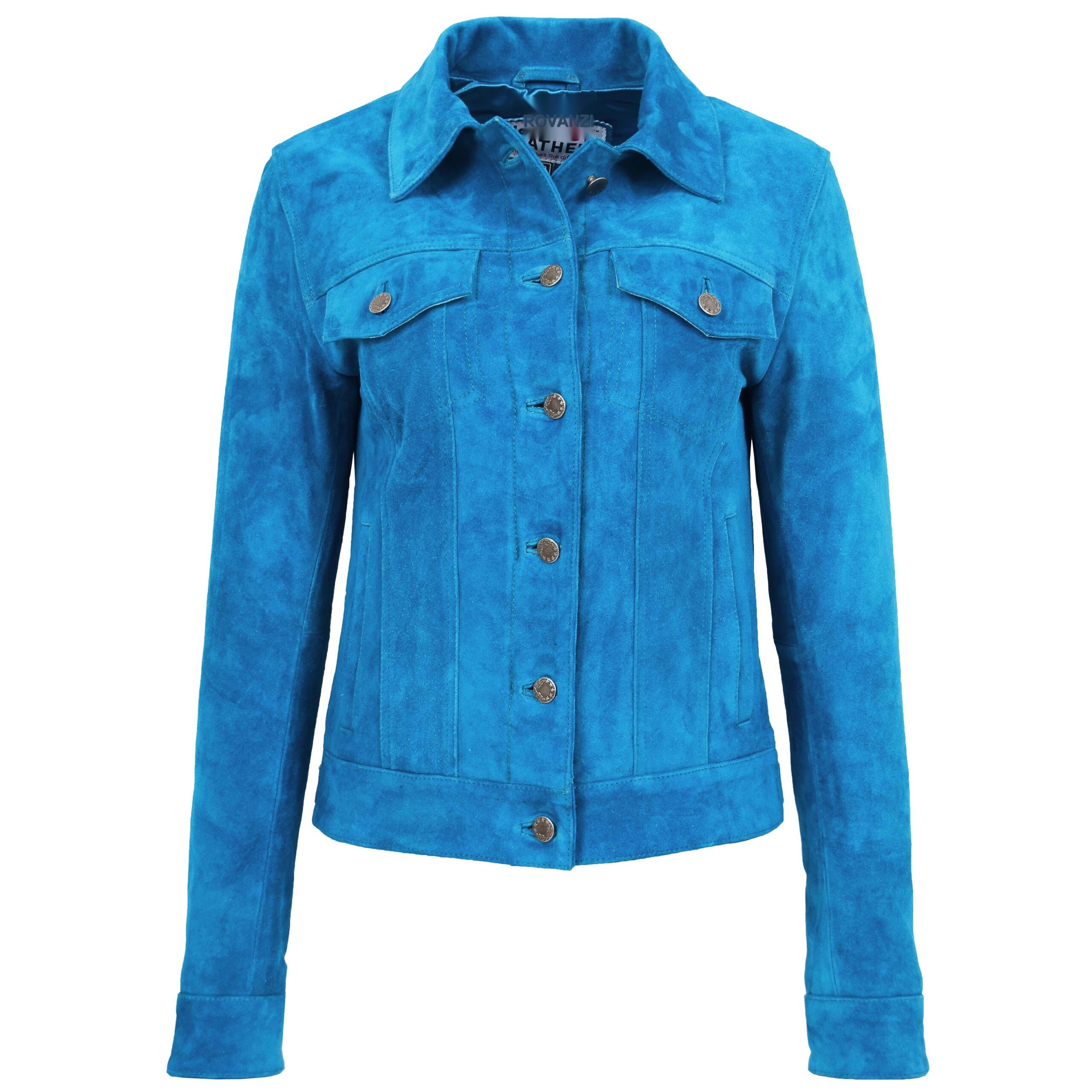 BUNERI Teal Blue Suede Trucker Style Jacket – 3