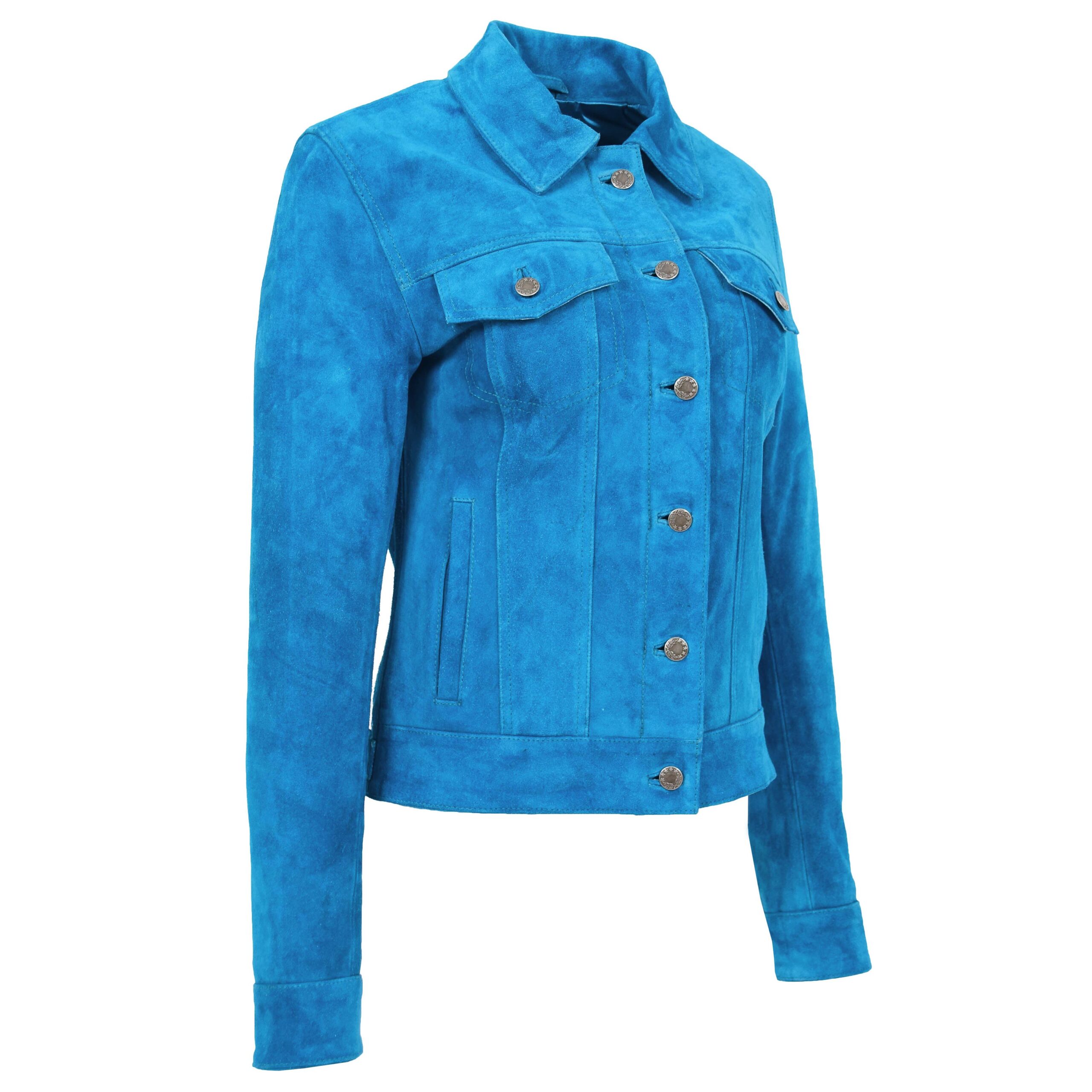 BUNERI Teal Blue Suede Trucker Style Jacket – 6