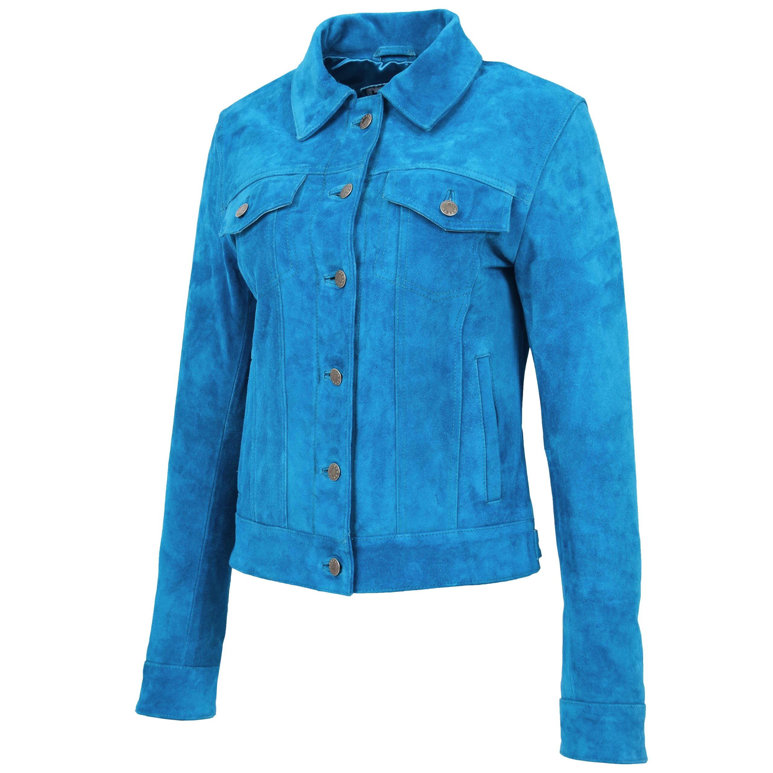 BUNERI Teal Blue Suede Trucker Style Jacket – 5
