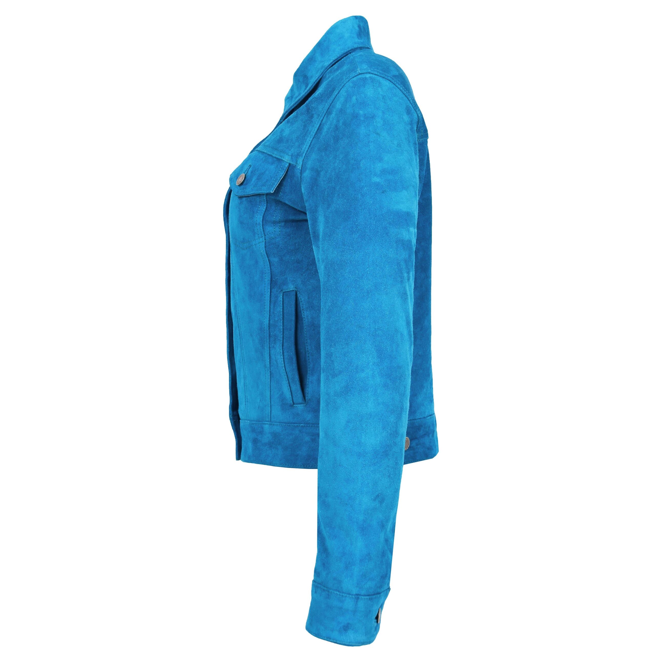 BUNERI Teal Blue Suede Trucker Style Jacket – 4